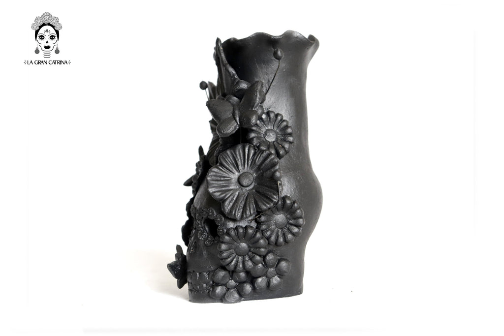 Set 3 Skulls Blacks with Flowers Clay 5.7 in. Brenda Capula