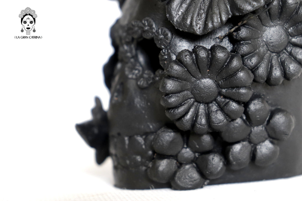Set 3 Skulls Blacks with Flowers Clay 5.7 in. Brenda Capula