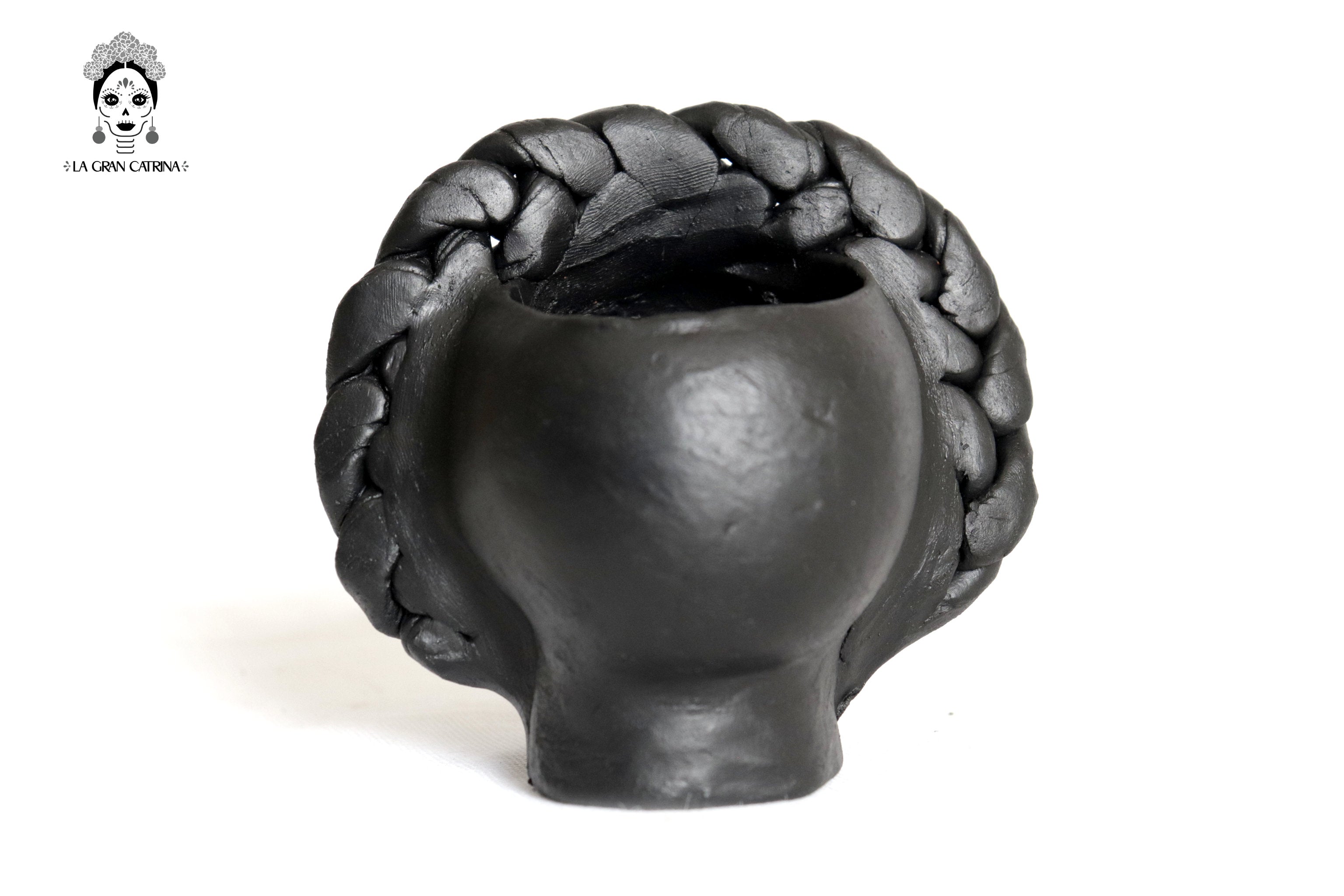 Set 3 Skulls Blacks with Trenza Clay 6.3 in. Brenda Capula