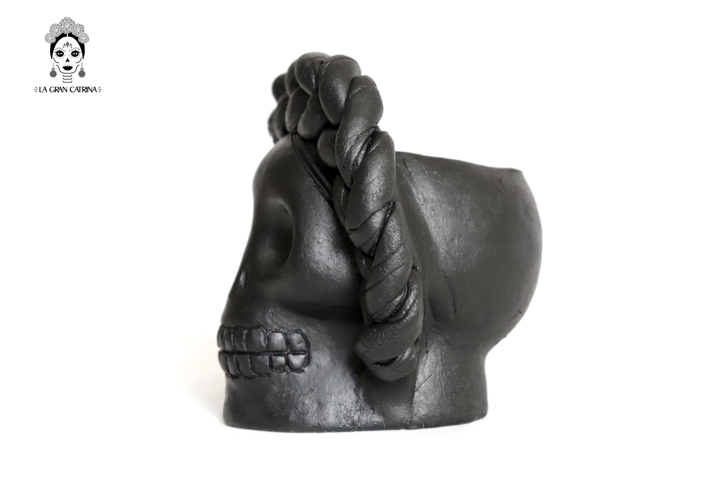 Set 3 Skulls Blacks with Trenza Clay 6.3 in. Brenda Capula