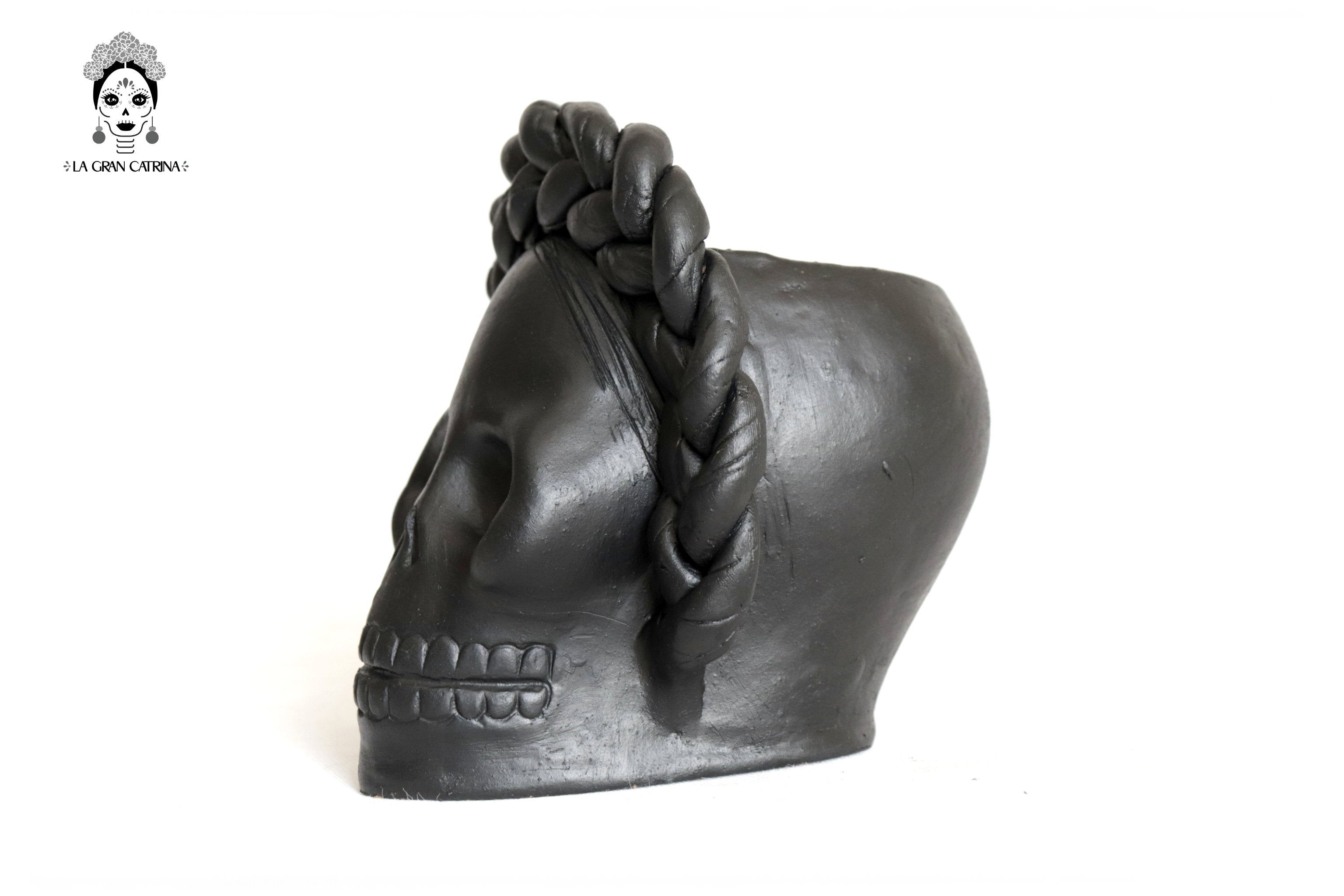 Set 3 Skulls Blacks with Trenza Clay 7 in. Brenda Capula