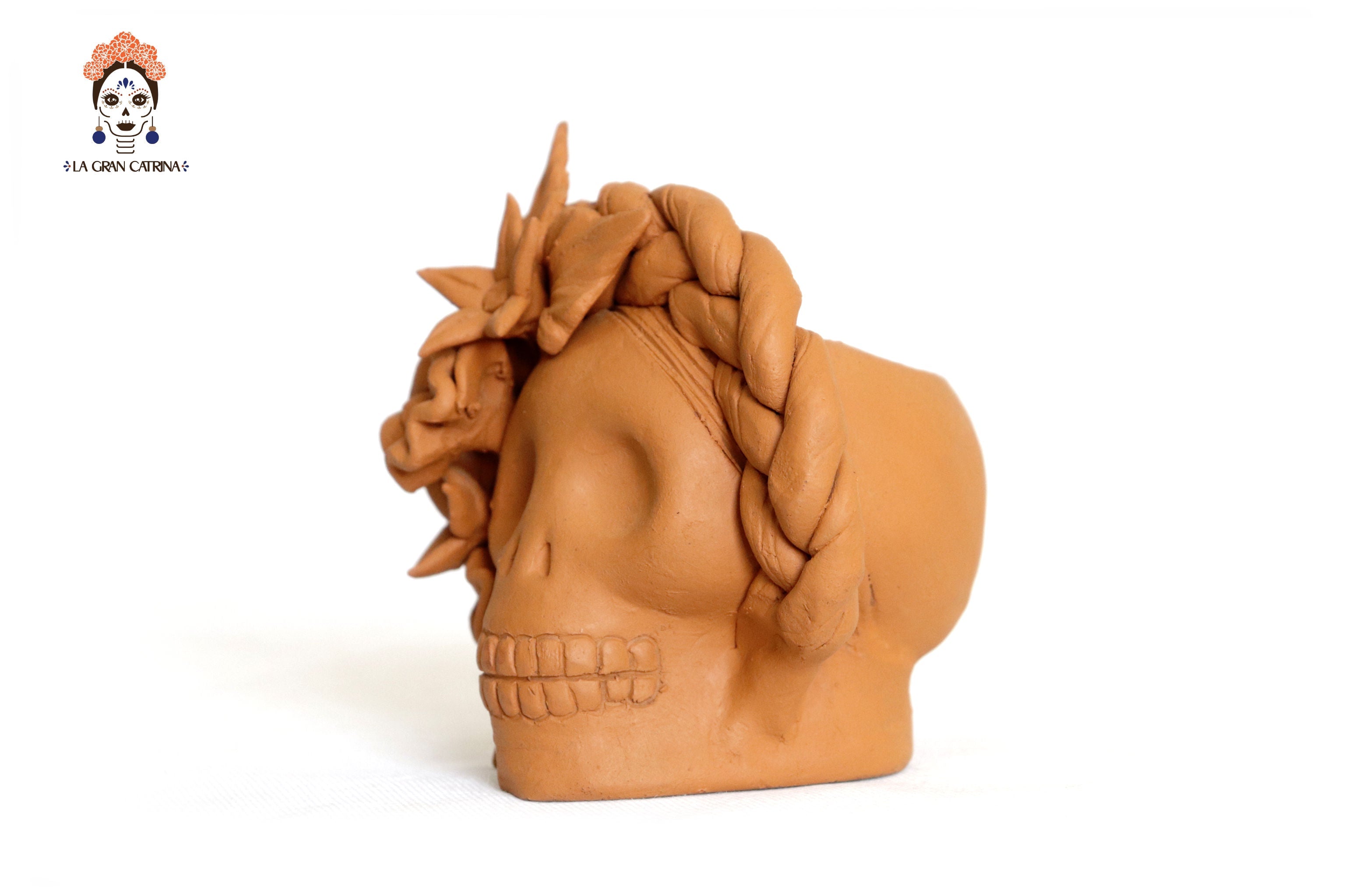 Planter of skulls small orange of topknot with Flowers Brenda Capula