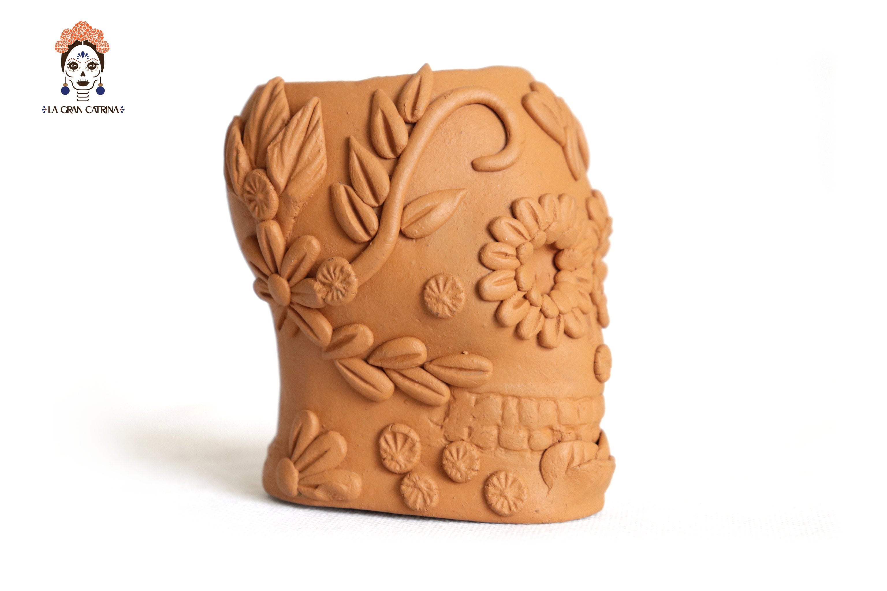 Planter al natural clay chica of Skull Style Catrina Brenda Capula