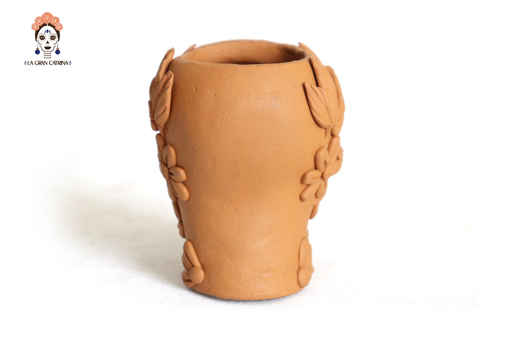 Planter al natural clay chica of Skull Style Catrina Brenda Capula