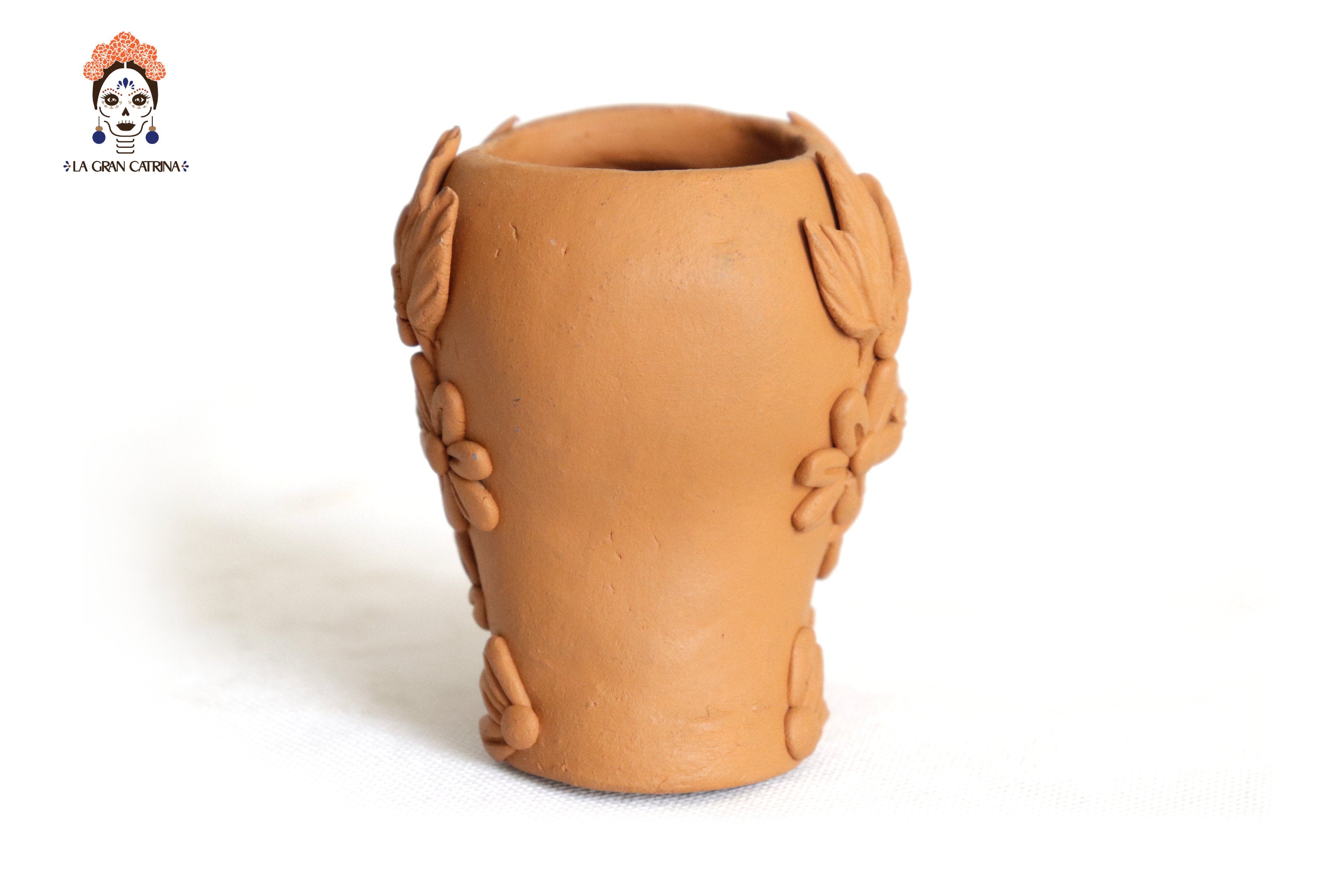 Planter al natural clay chica of Skull Style Catrina Brenda Capula
