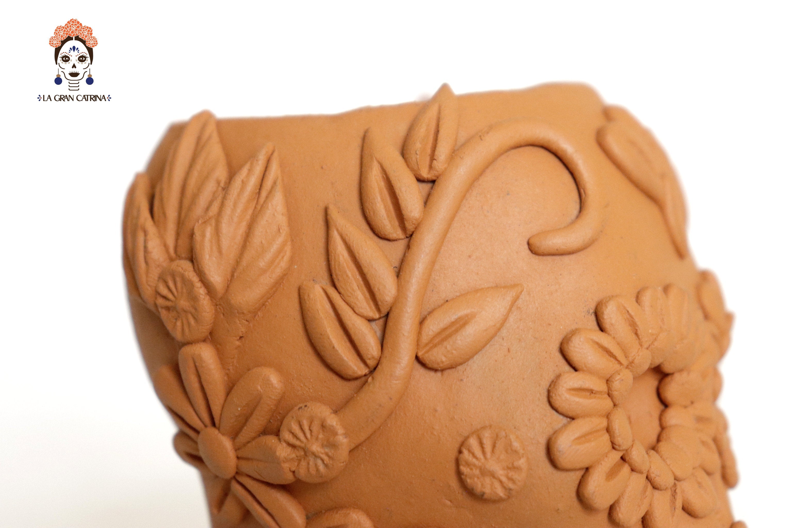 Planter al natural clay chica of Skull Style Catrina Brenda Capula