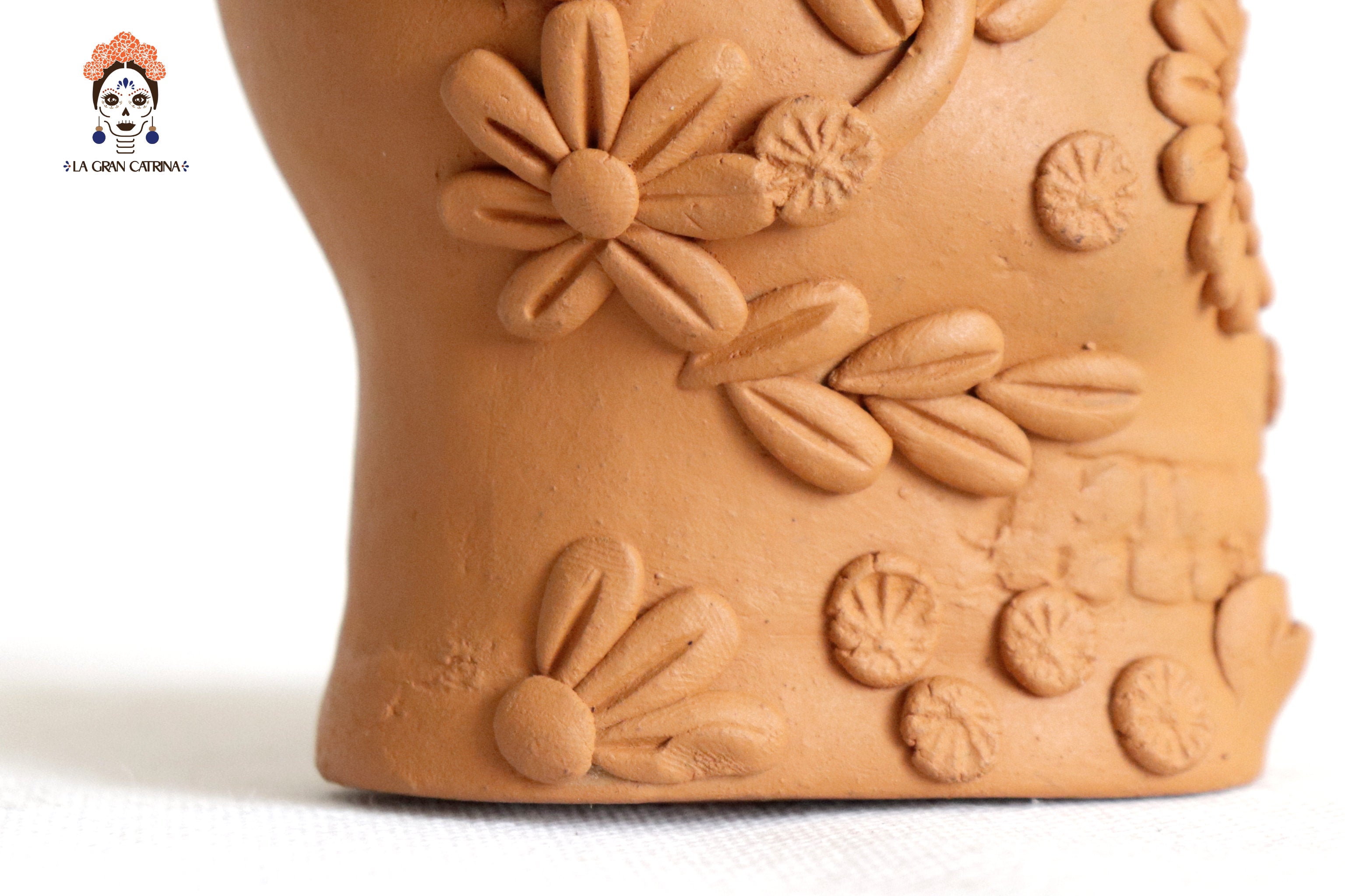 Planter al natural clay chica of Skull Style Catrina Brenda Capula