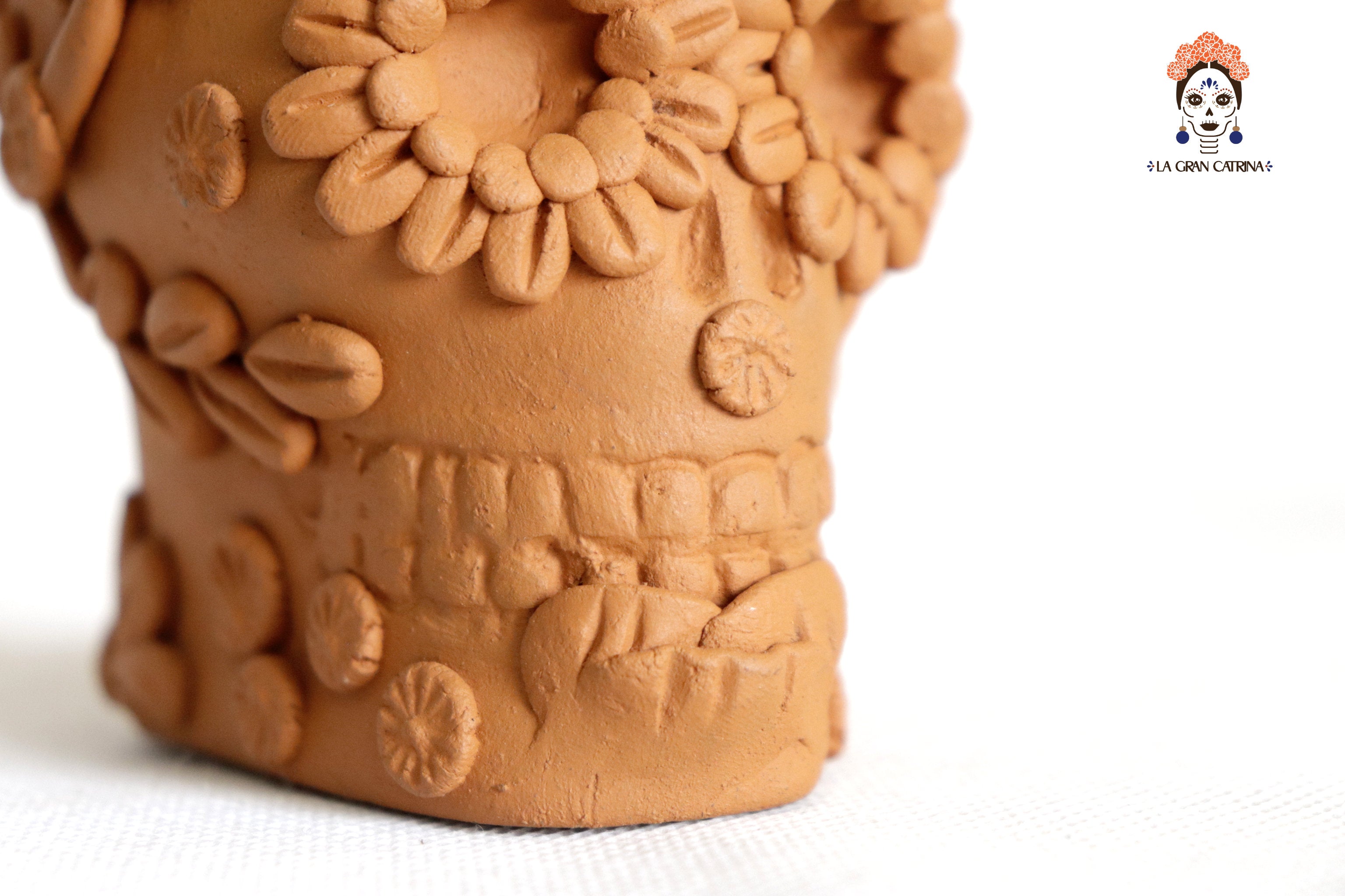 Planter al natural clay chica of Skull Style Catrina Brenda Capula