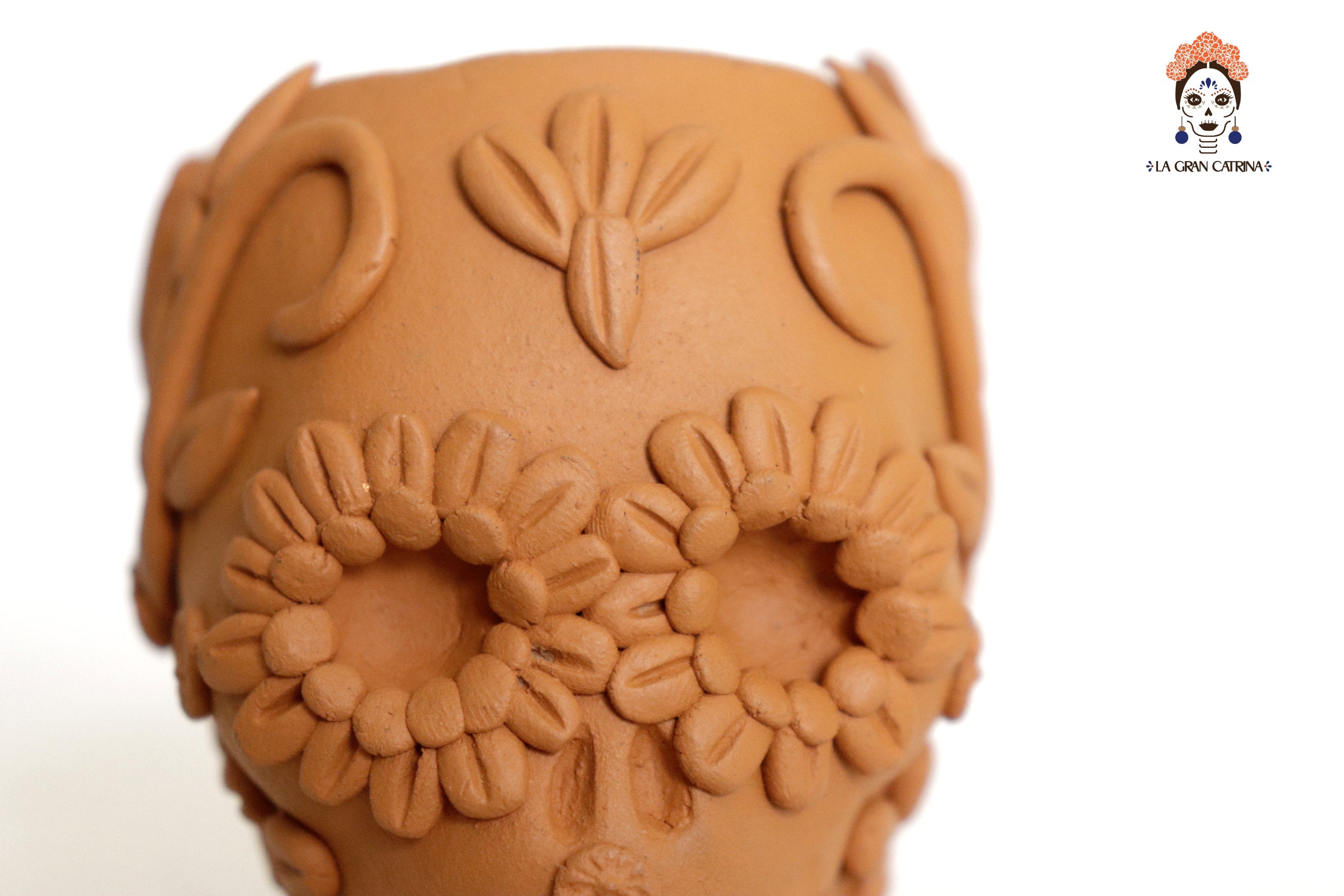 Planter al natural clay chica of Skull Style Catrina Brenda Capula