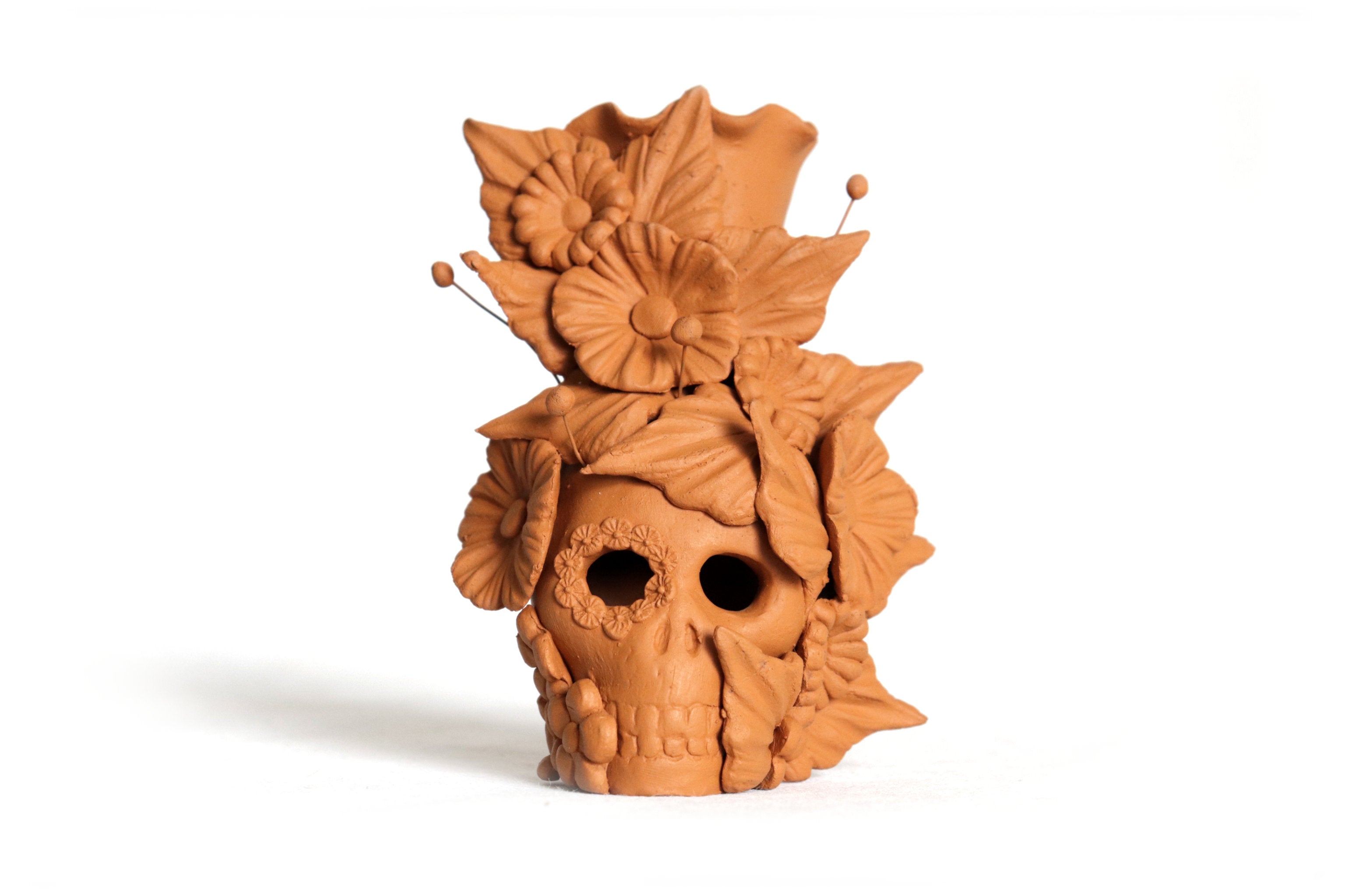 Set 3 Candleholder Natural Clay Flowers Relieve 5.5 in. Brenda Capula