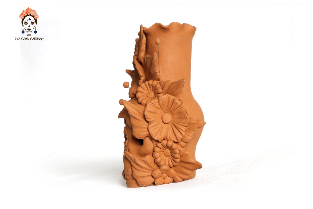 Set 3 Candleholder Natural Clay Flowers Relieve 5.5 in. Brenda Capula