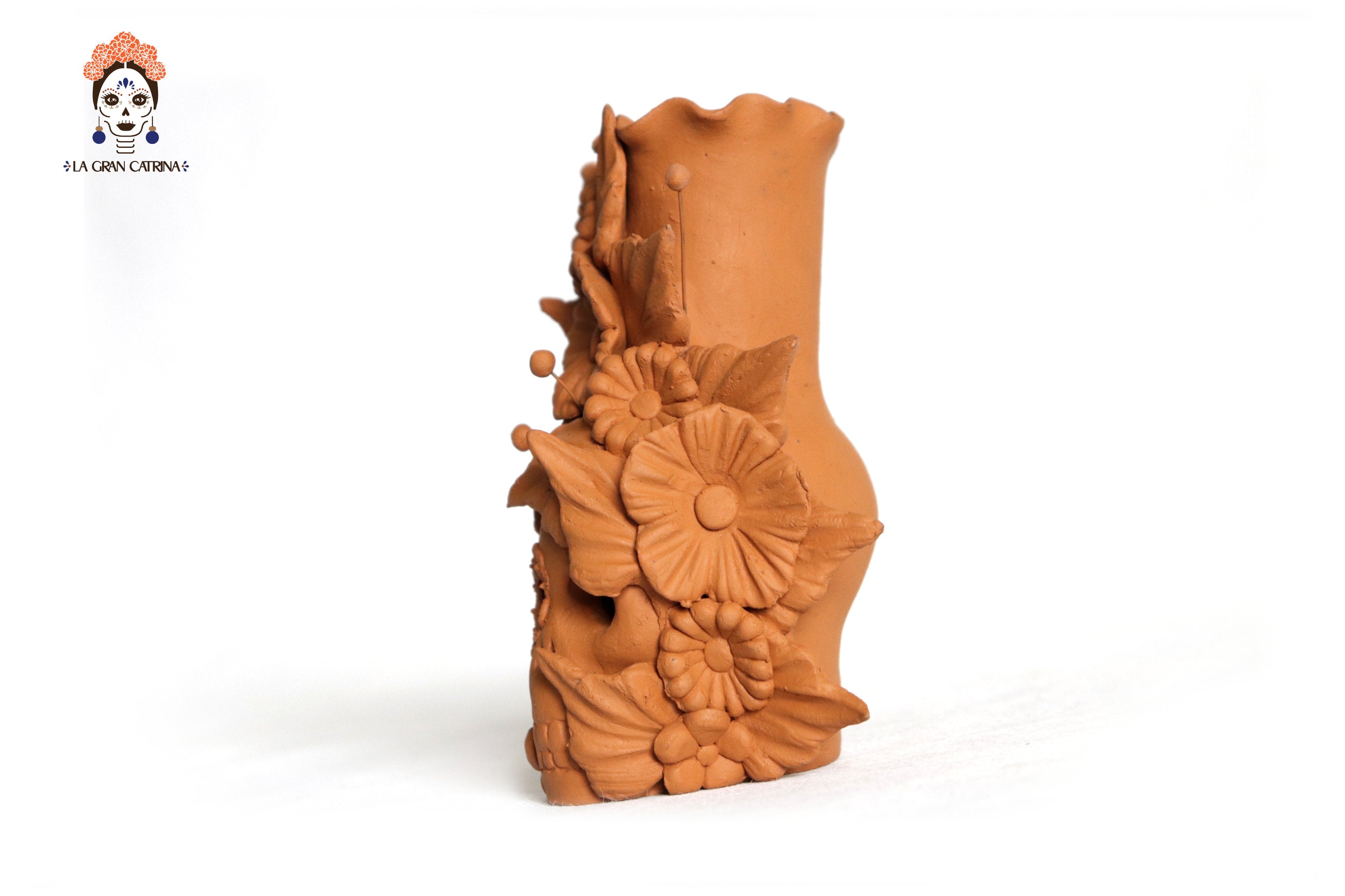 Set 3 Candleholder Natural Clay Flowers Relieve 5.5 in. Brenda Capula