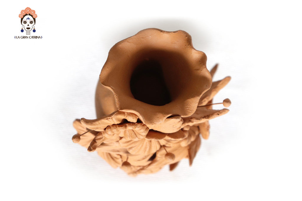 Set 3 Candleholder Natural Clay Flowers Relieve 5.5 in. Brenda Capula