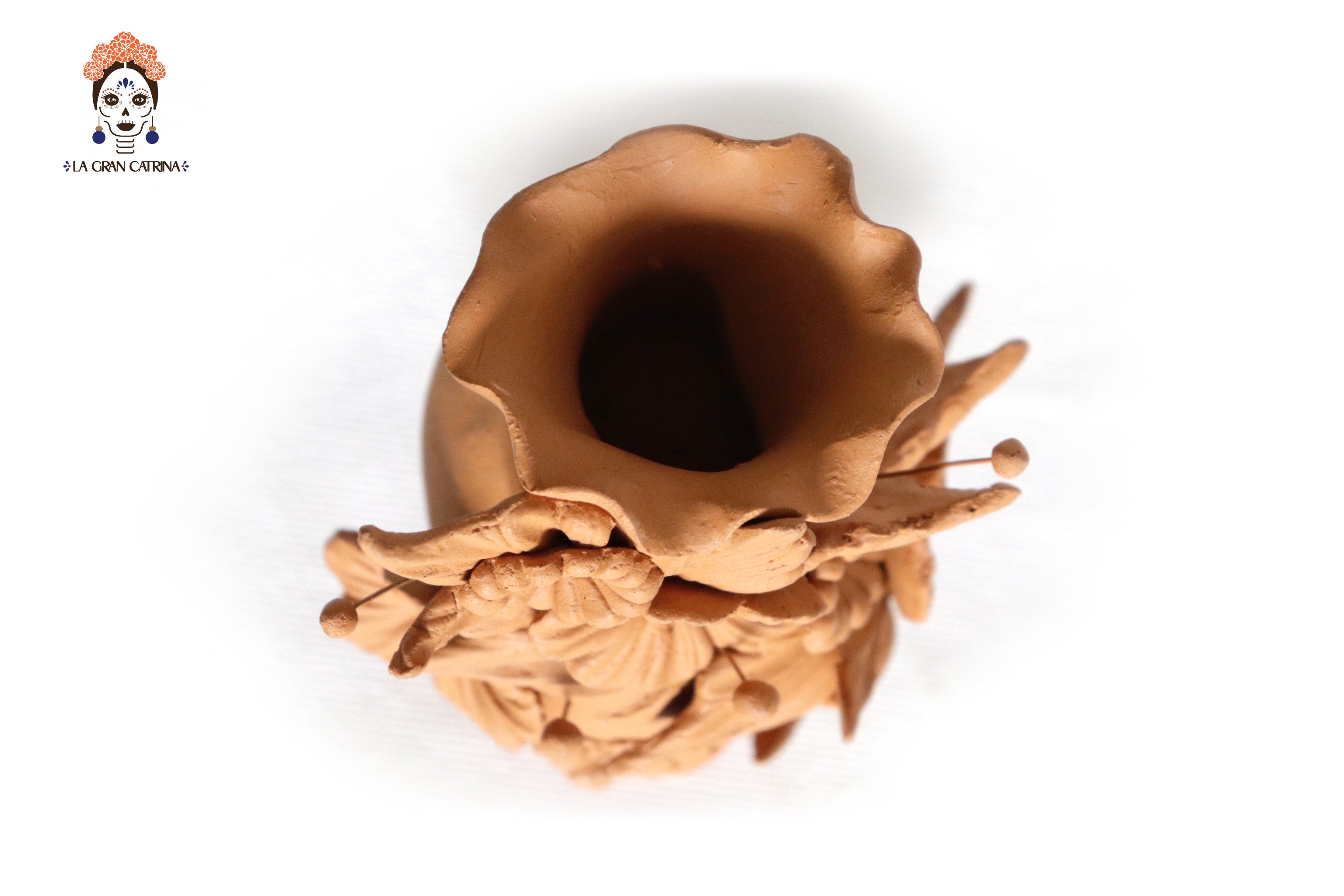 Set 3 Candleholder Natural Clay Flowers Relieve 5.5 in. Brenda Capula