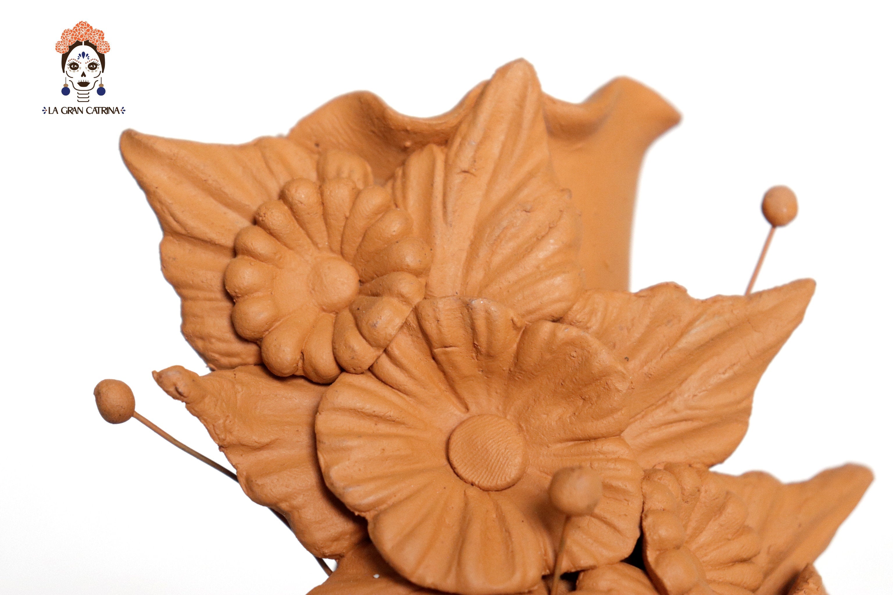 Set 3 Candleholder Natural Clay Flowers Relieve 5.5 in. Brenda Capula