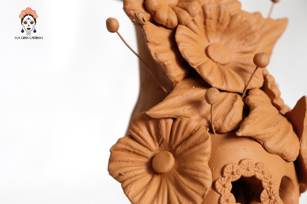 Set 3 Candleholder Natural Clay Flowers Relieve 5.5 in. Brenda Capula