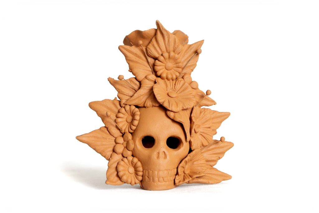 Set 3 Candleholder Natural Clay Flowers Relieve 5.5 in. Brenda Capula