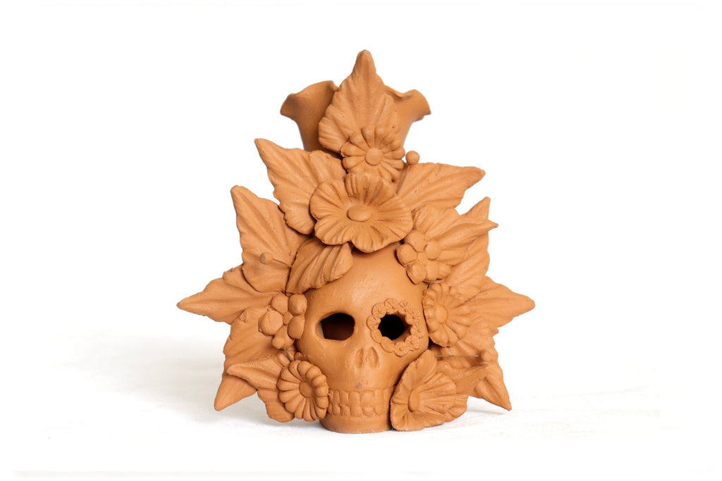 Set 3 Candleholder Natural Clay Flowers Relieve 5.5 in. Brenda Capula