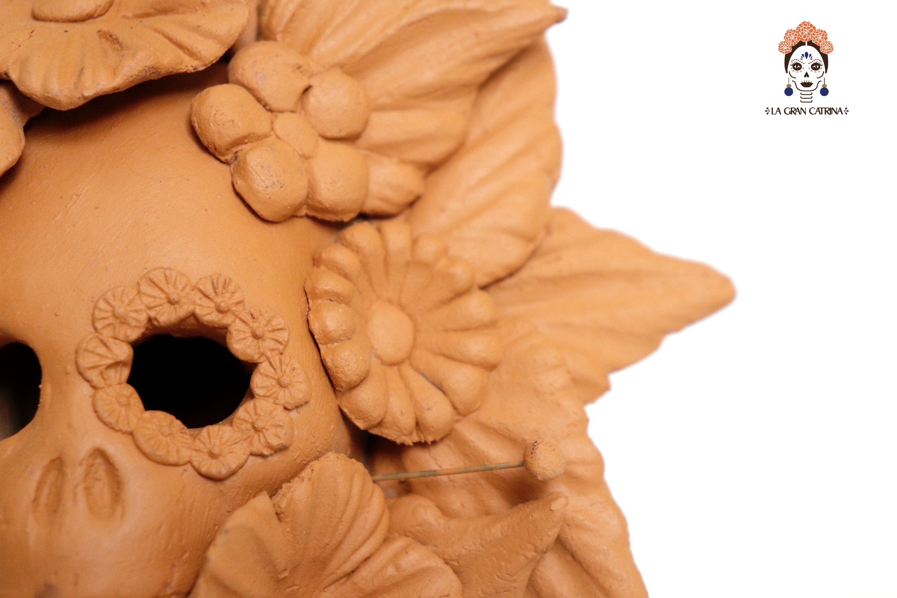 Set 3 Candleholder Natural Clay Flowers Relieve 5.5 in. Brenda Capula