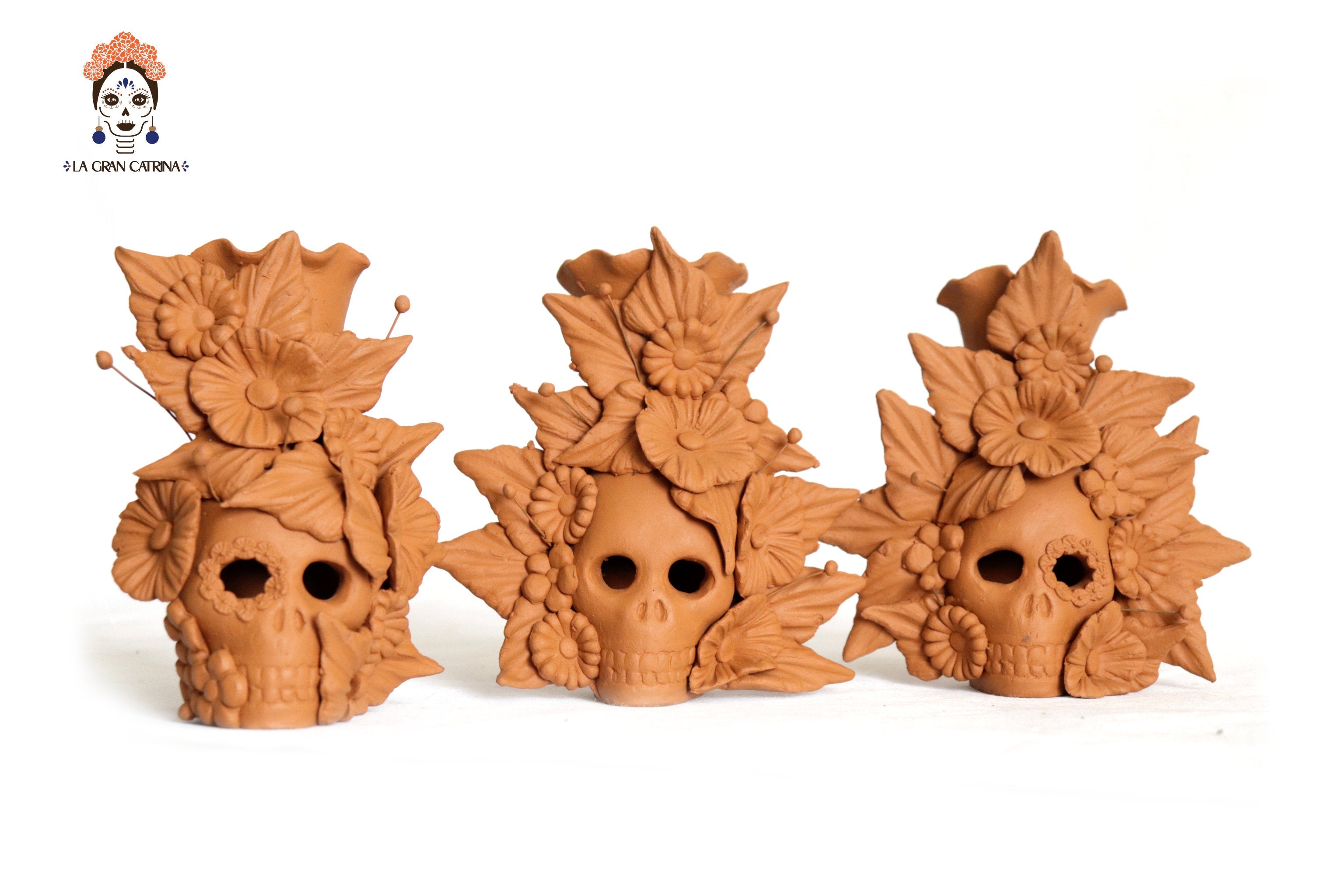 Set 3 Candleholder Natural Clay Flowers Relieve 5.5 in. Brenda Capula
