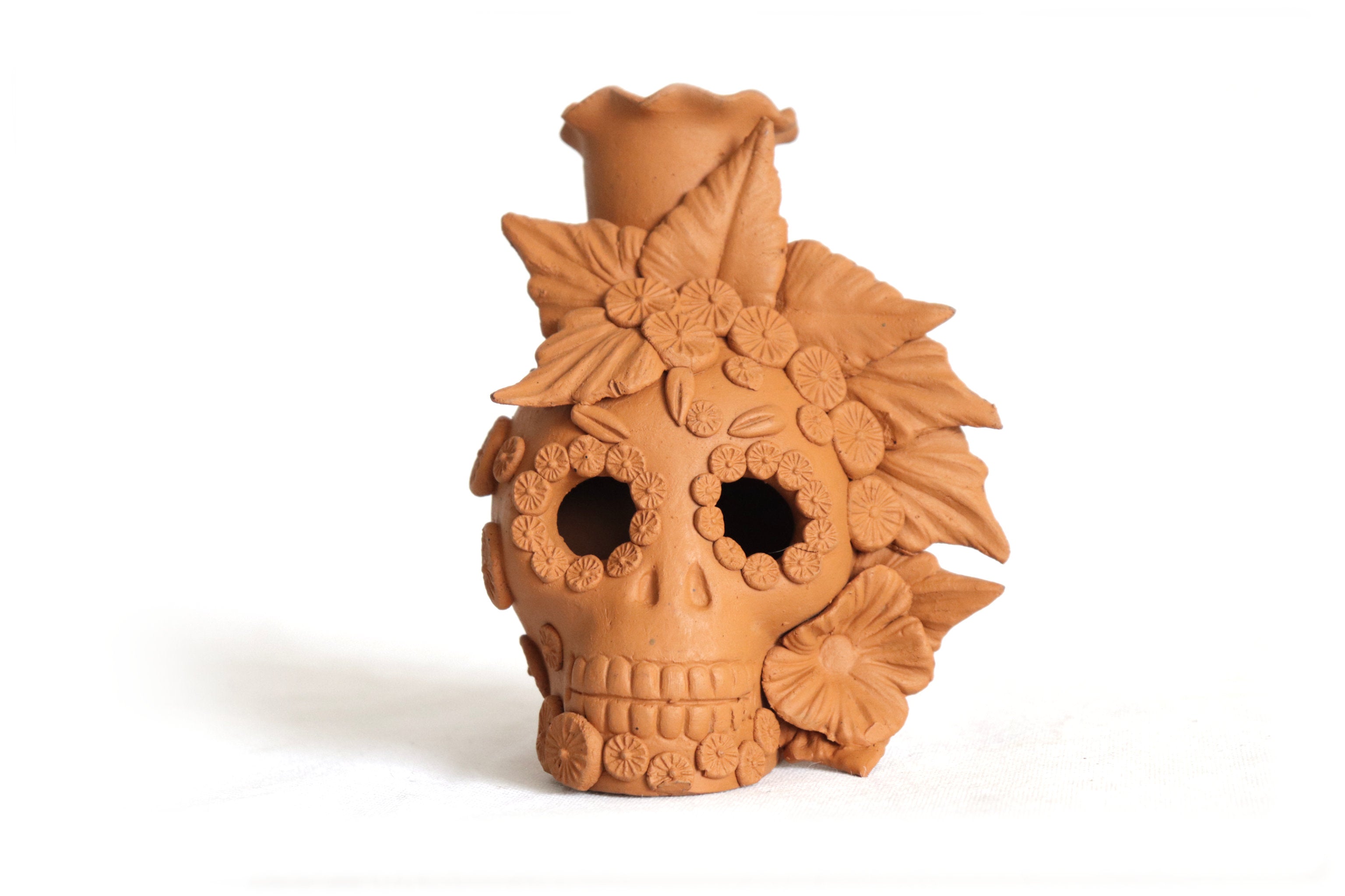 Trio of candleholders medium orange Day of the Dead for 1 Candle Brenda Capula