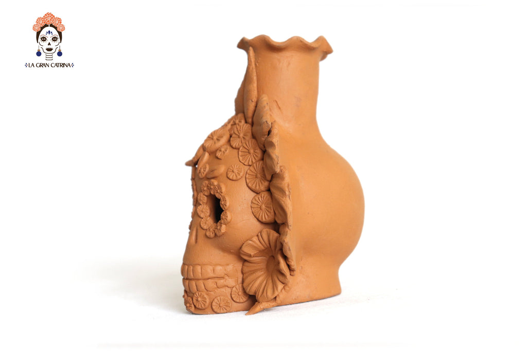 Trio of candleholders medium orange Day of the Dead for 1 Candle Brenda Capula