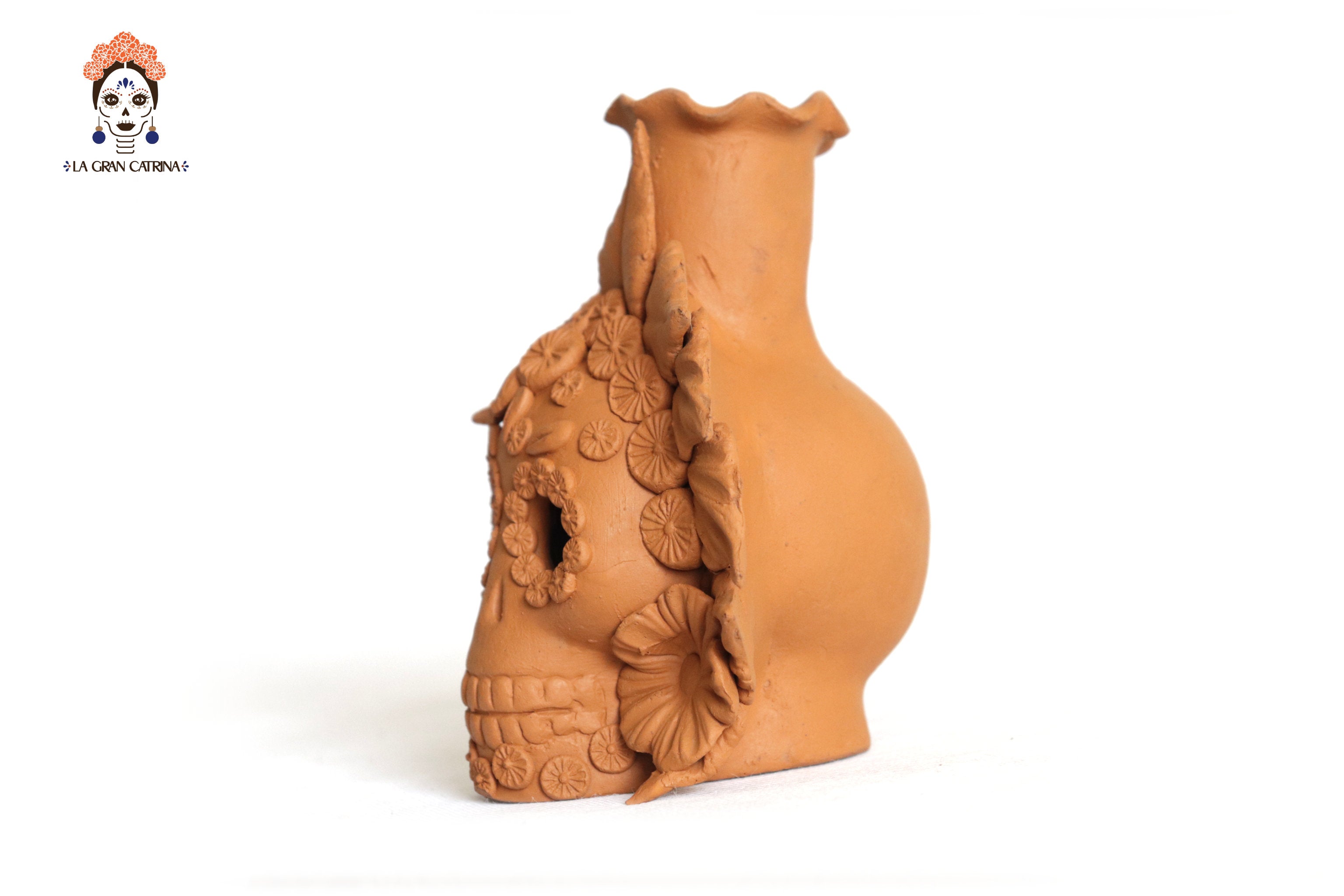 Trio of candleholders medium orange Day of the Dead for 1 Candle Brenda Capula