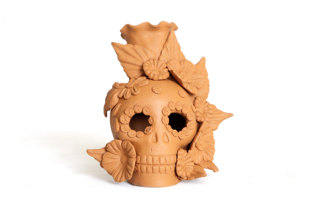 Trio of candleholders medium orange Day of the Dead for 1 Candle Brenda Capula