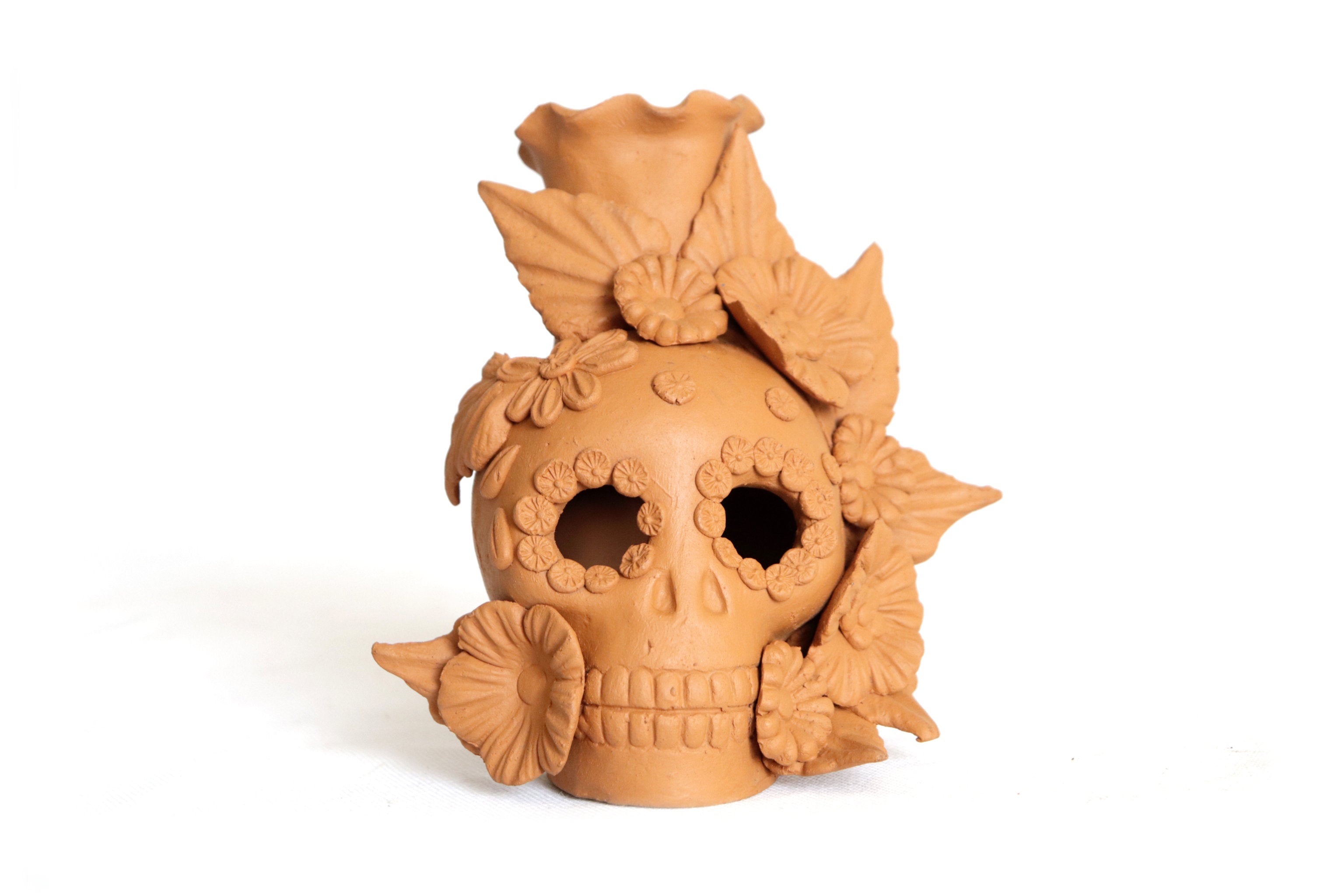 Trio of candleholders medium orange Day of the Dead for 1 Candle Brenda Capula
