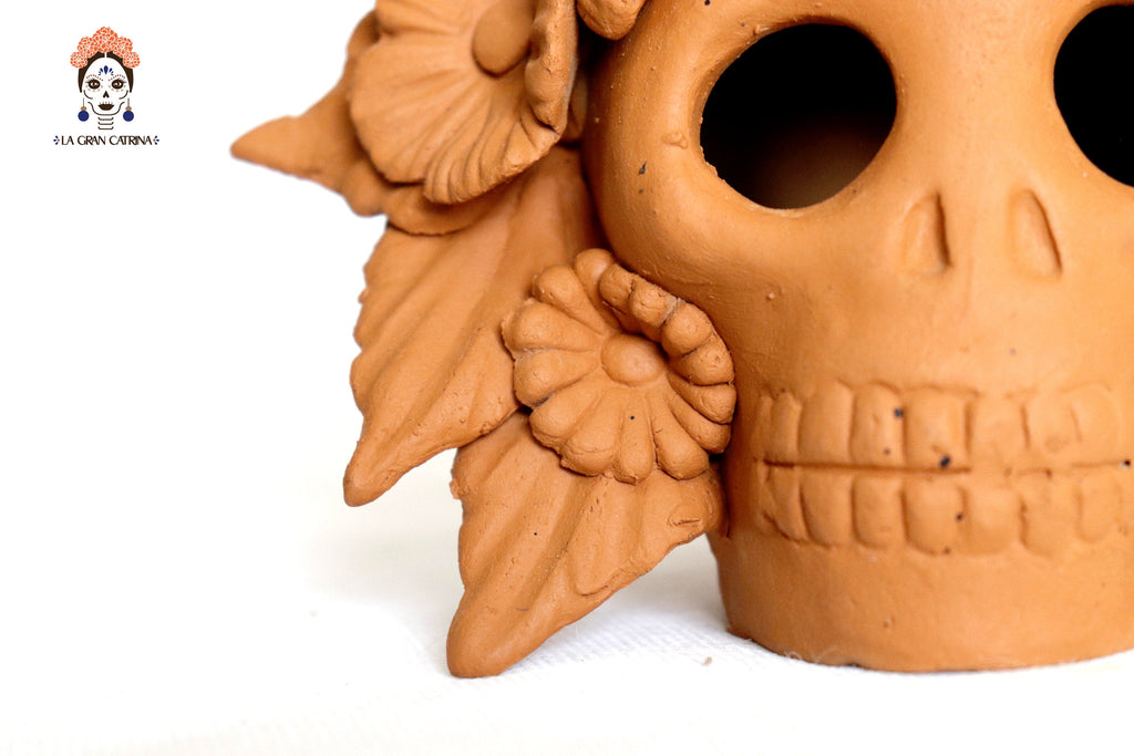 Trio of candleholders medium orange Day of the Dead for 1 Candle Brenda Capula