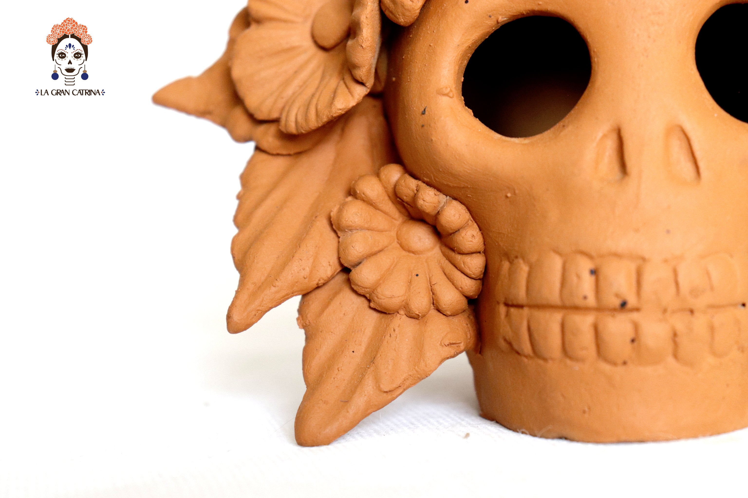 Trio of candleholders medium orange Day of the Dead for 1 Candle Brenda Capula