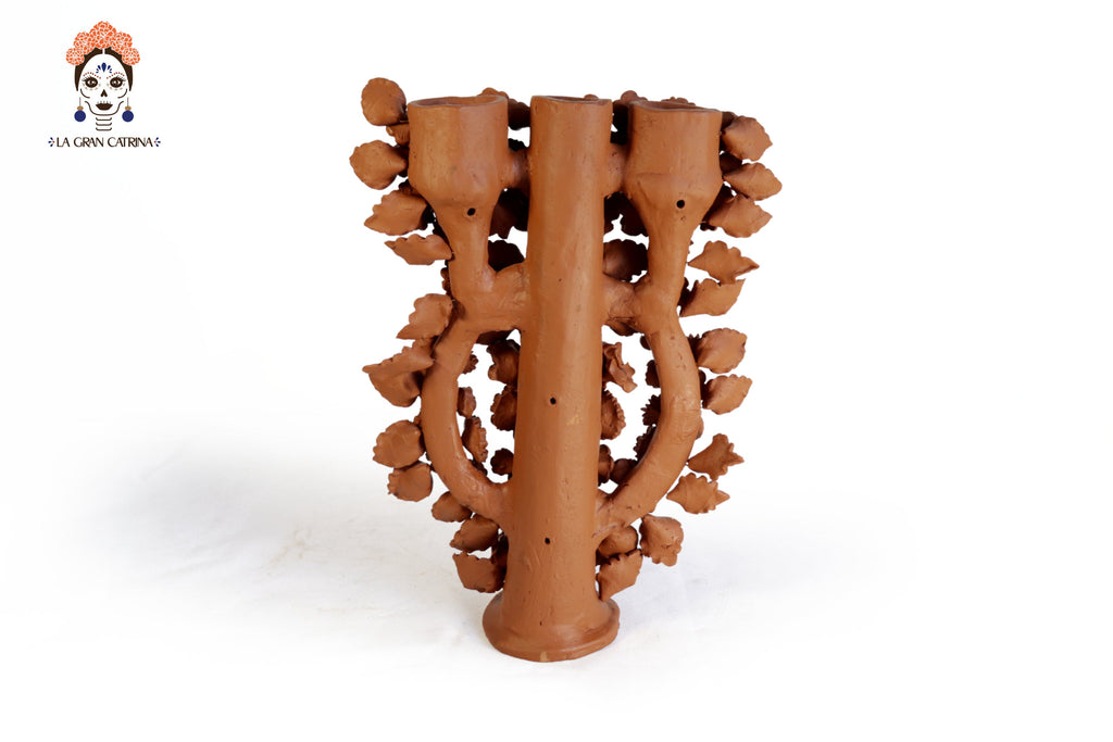 Floral Natural Clay Candelabra