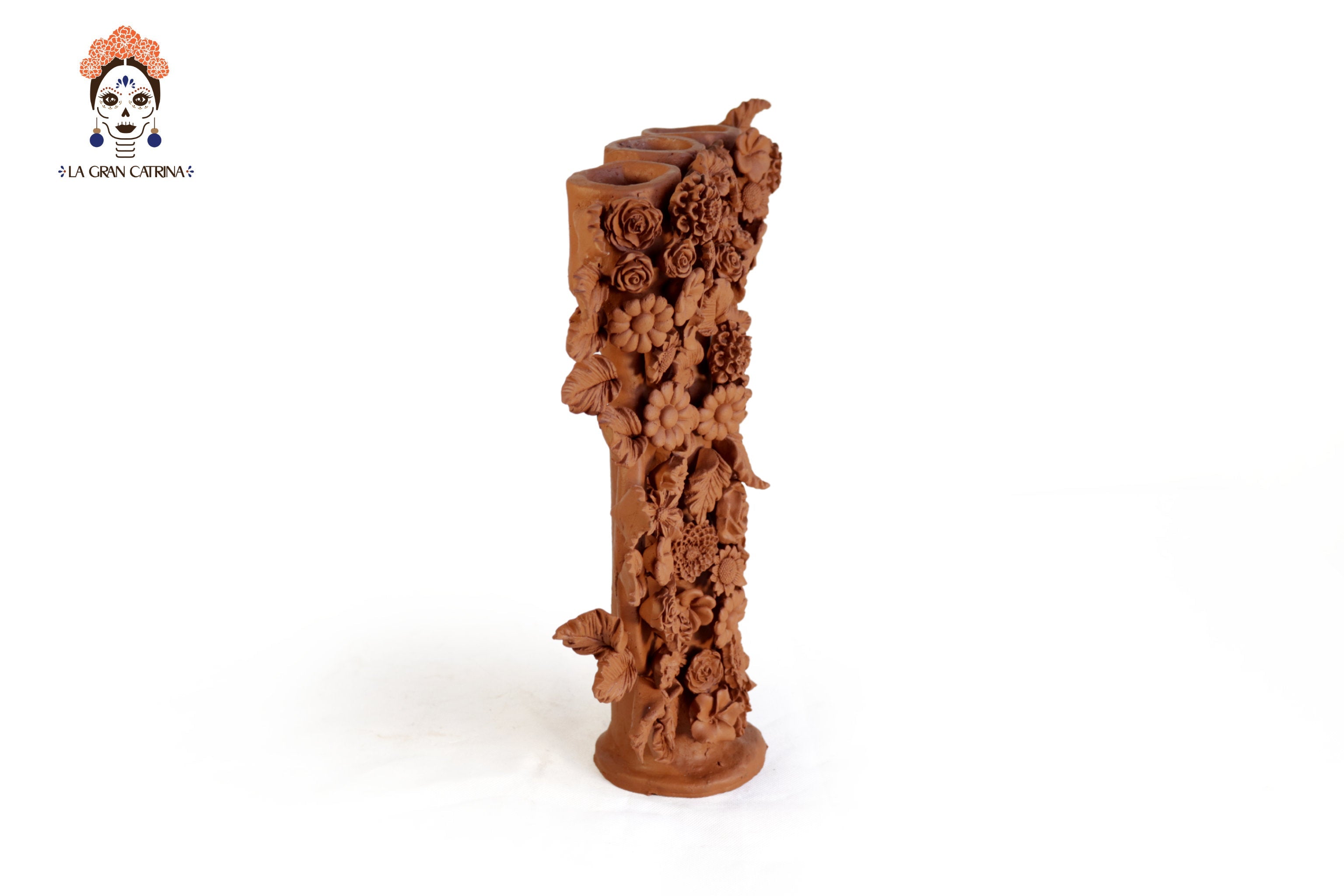 Floral Candleholder of Natural Clay 13.9 in. Candelabro