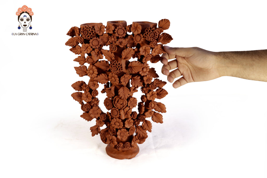 Floral Natural Clay Candelabra