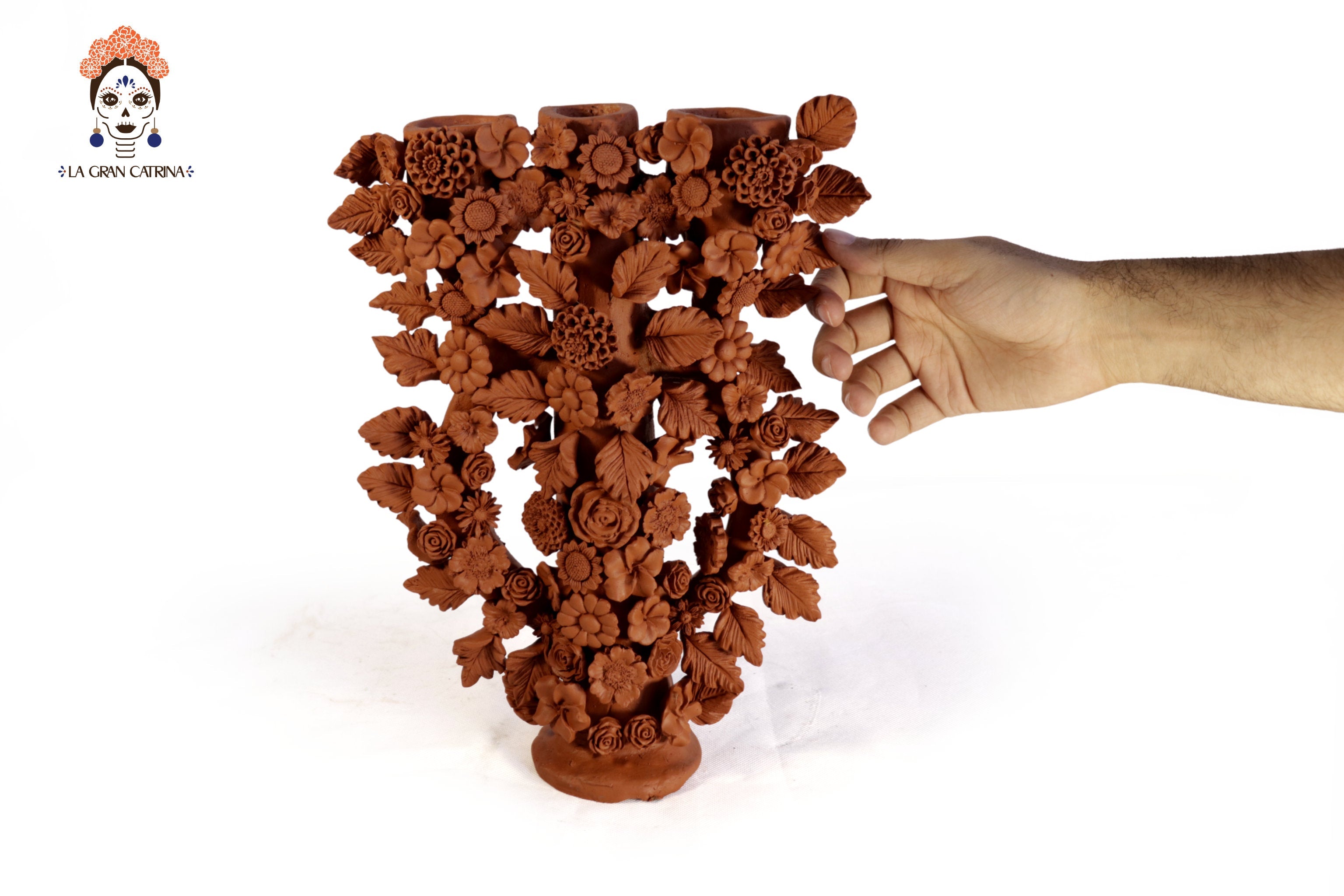 Floral Natural Clay Candelabra