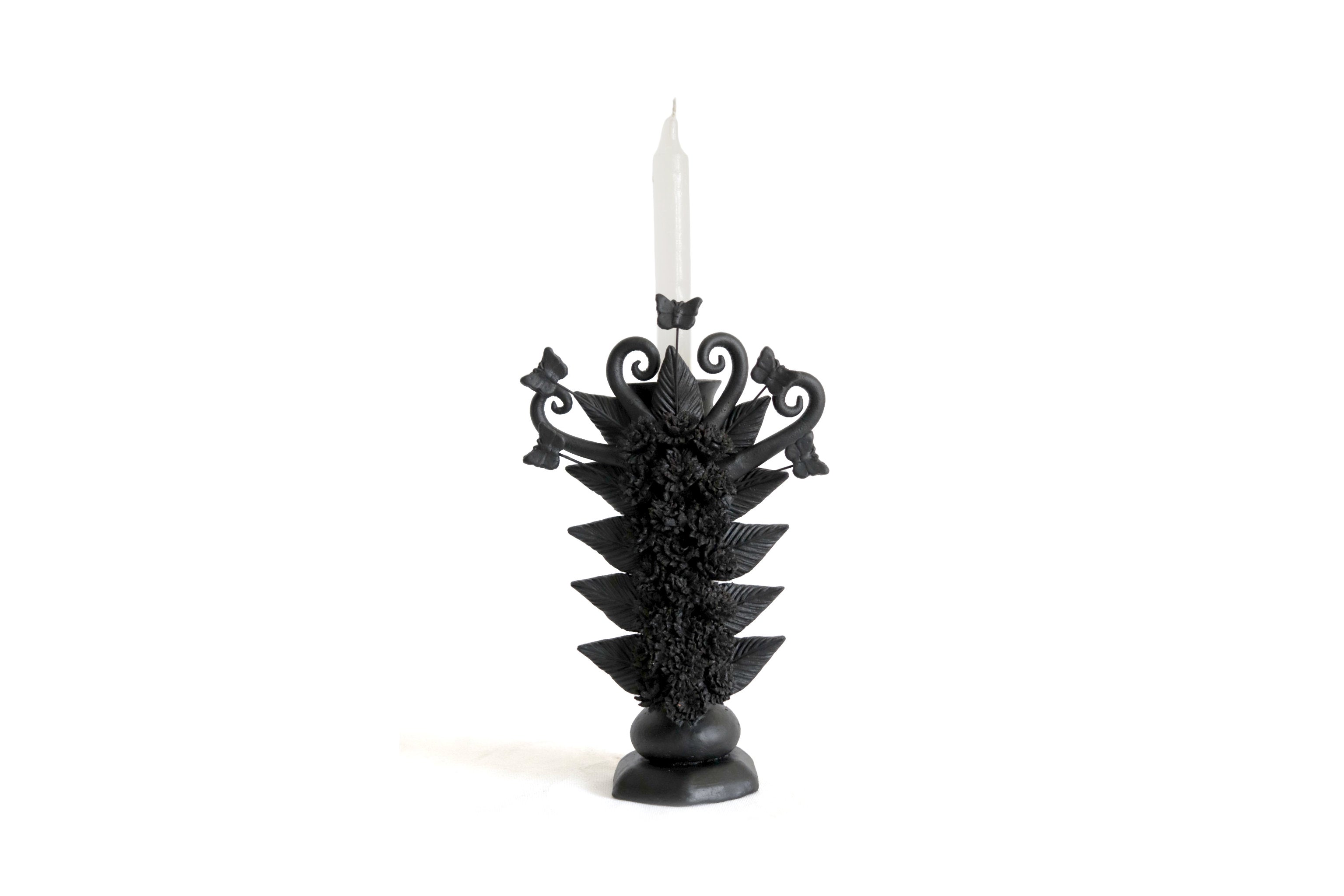 Candleholder of una candledora black clay - 11 in. Pery