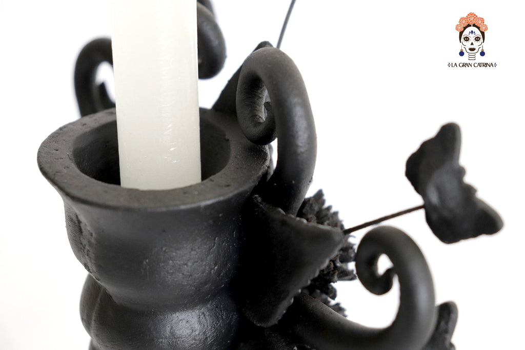 Candleholder of una candledora black clay - 11 in. Pery