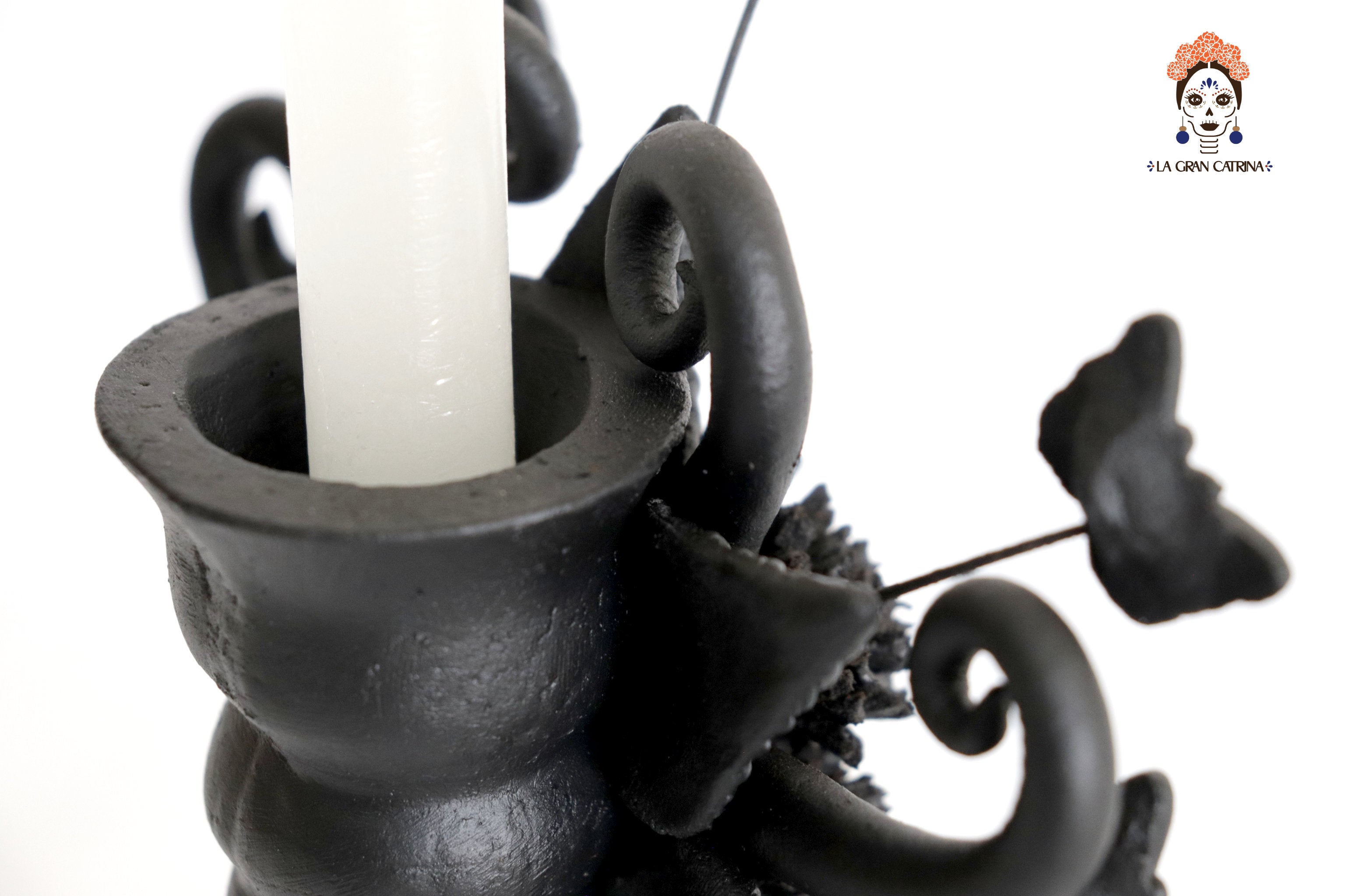 Candleholder of una candledora black clay - 11 in. Pery