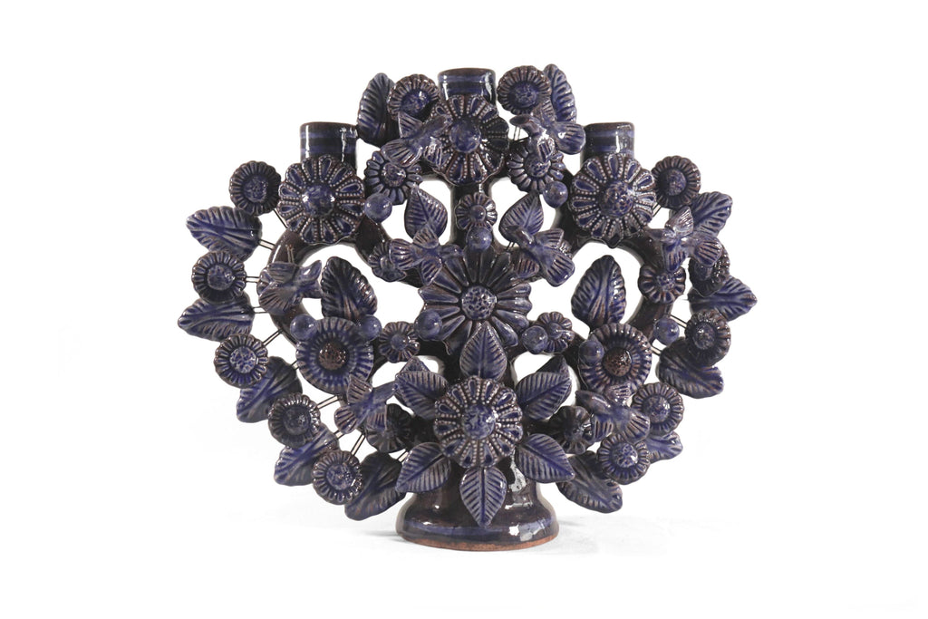 Tree of Life Medium Blue - 3 Candles - 14.5 in. Montoya