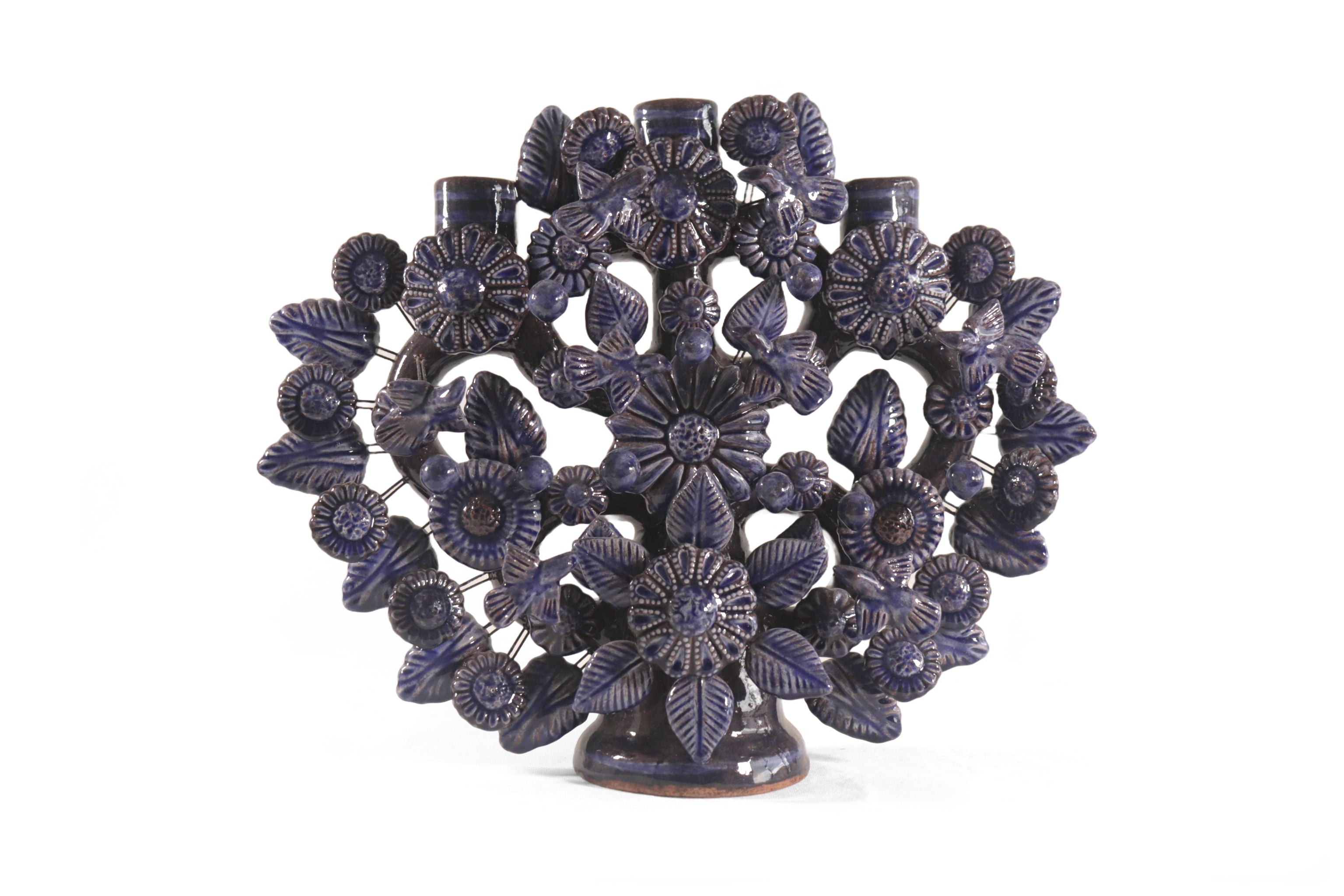 Tree of Life Medium Blue - 3 Candles - 14.5 in. Montoya