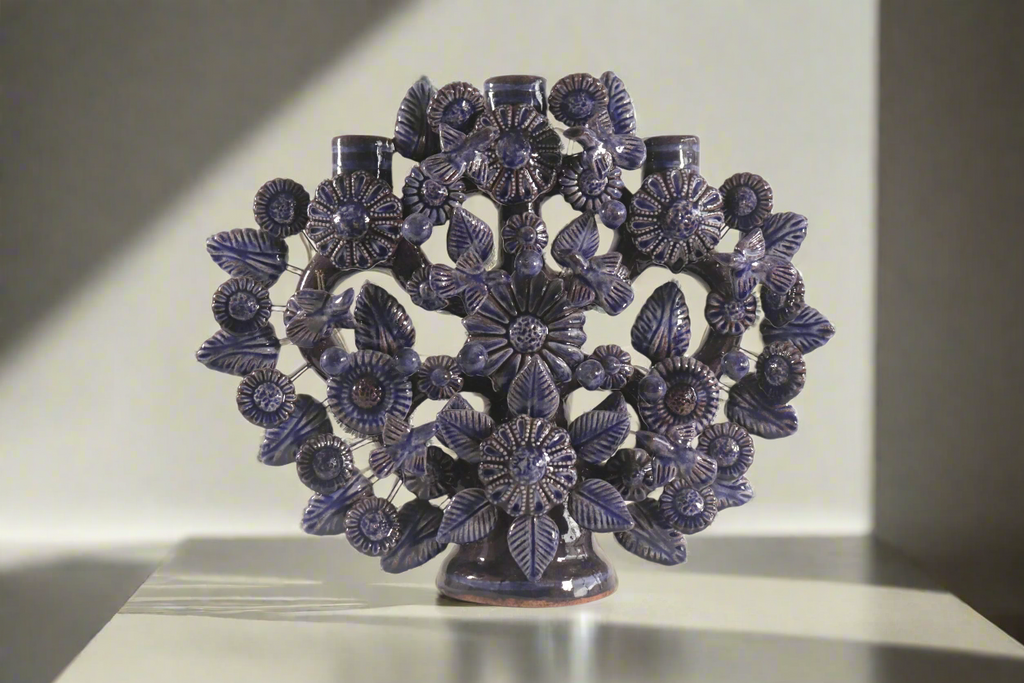 Tree of Life Medium Blue - 3 Candles - 14.5 in. Montoya