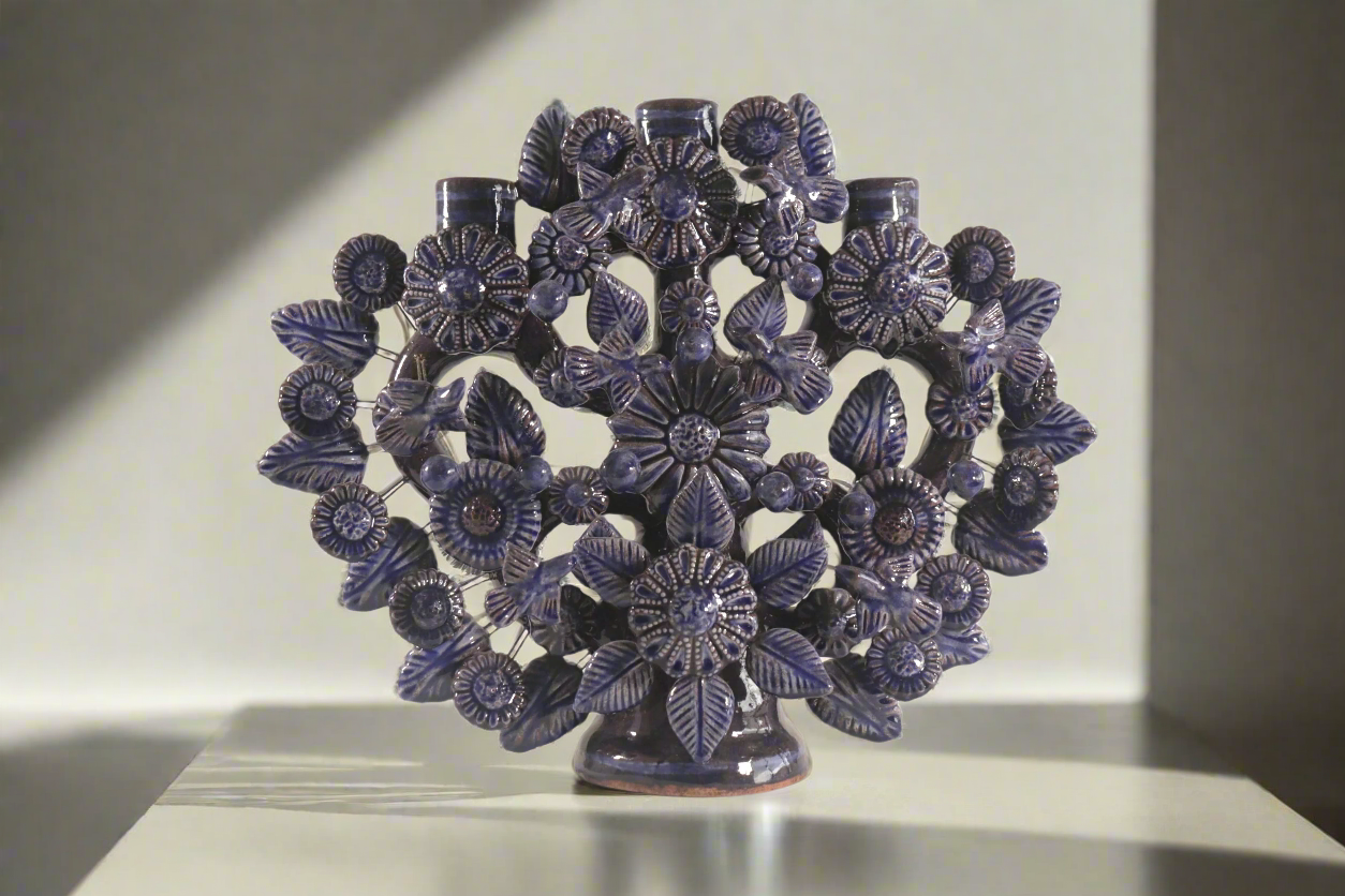 Tree of Life Medium Blue - 3 Candles - 14.5 in. Montoya