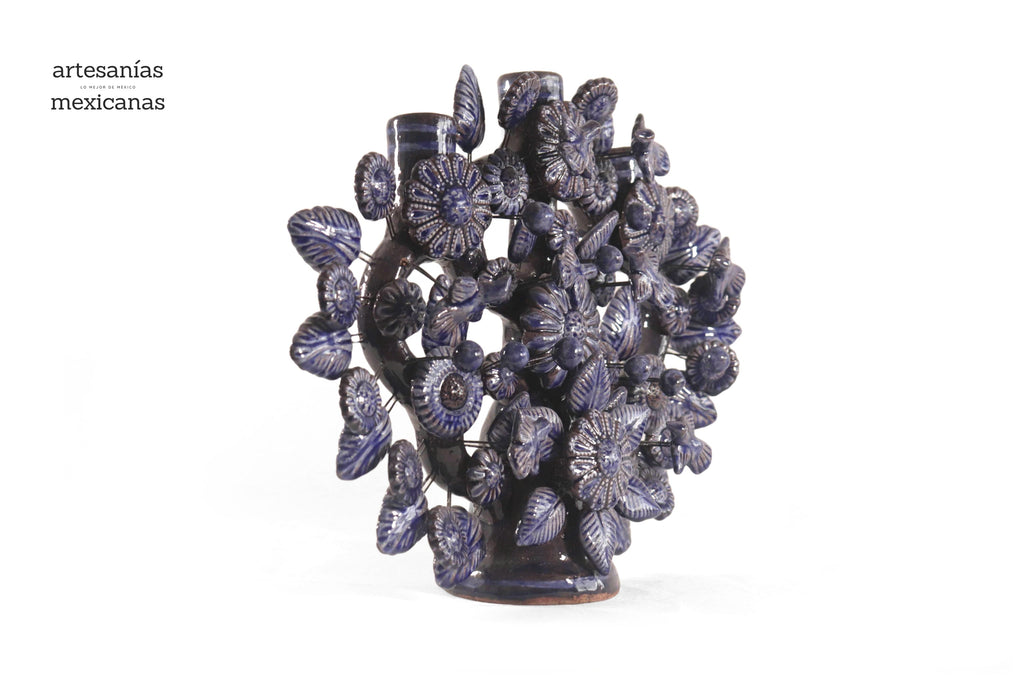 Tree of Life Medium Blue - 3 Candles - 14.5 in. Montoya
