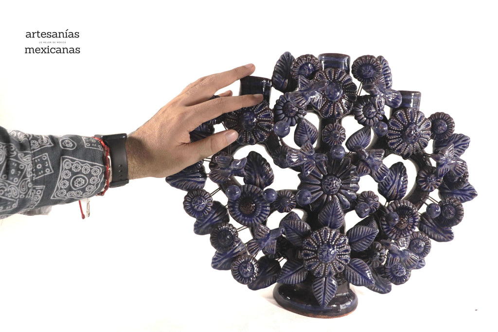 Tree of Life Medium Blue - 3 Candles - 14.5 in. Montoya