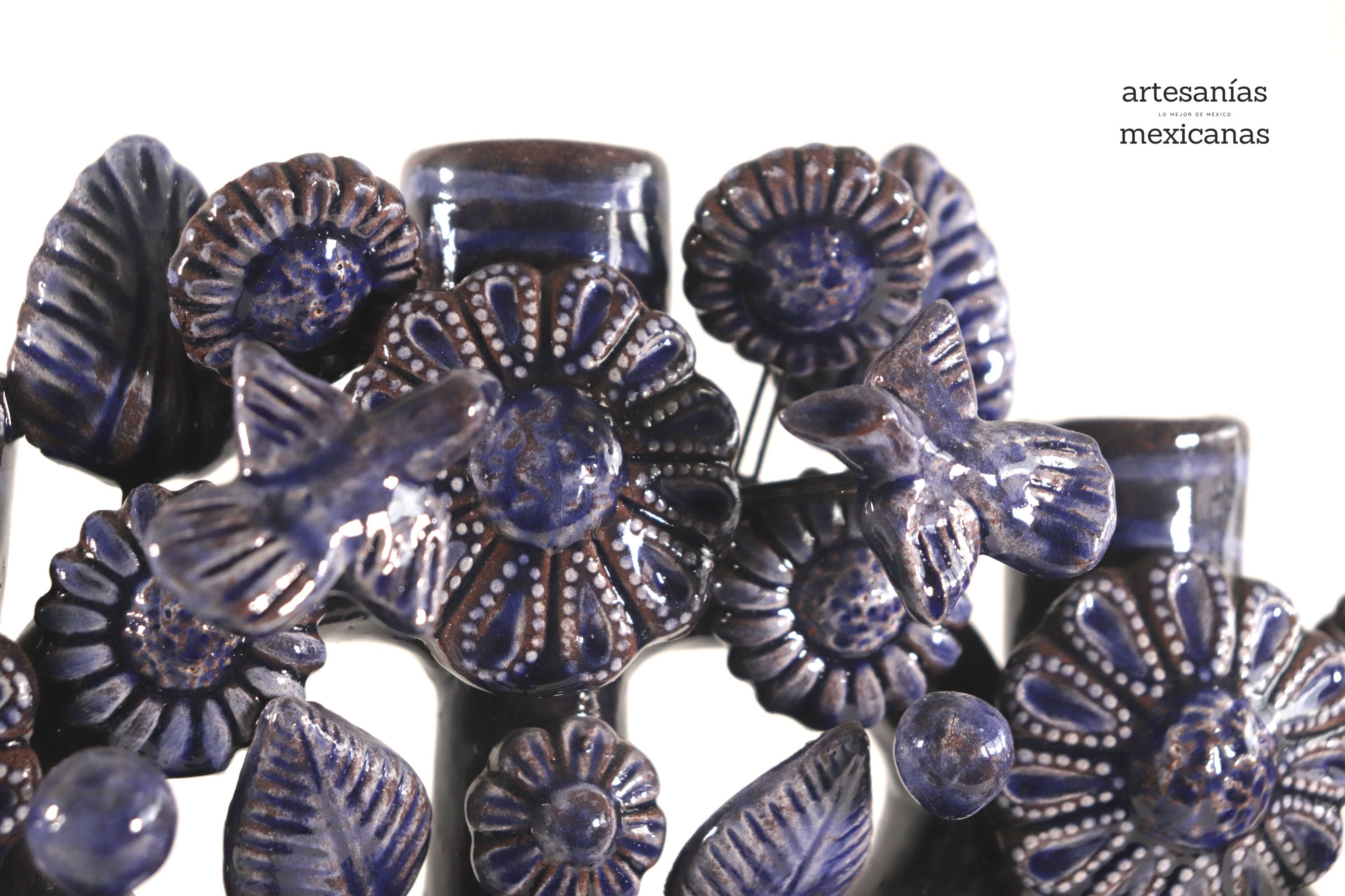 Tree of Life Medium Blue - 3 Candles - 14.5 in. Montoya