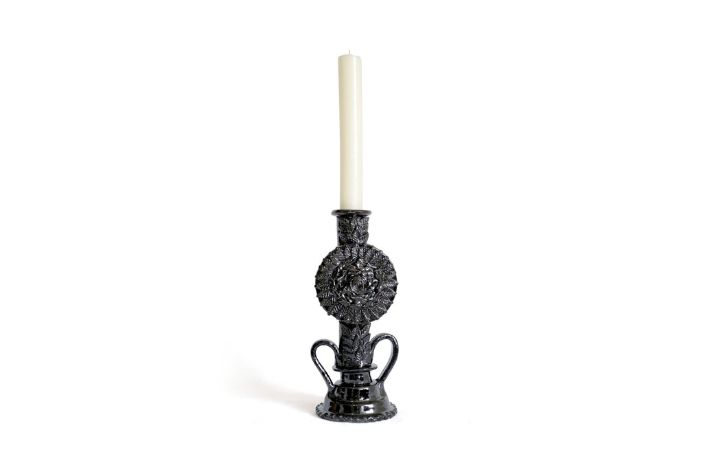 Candleholder black of 1 candle - Glazed Clay - 15 in. David Hdz SFL