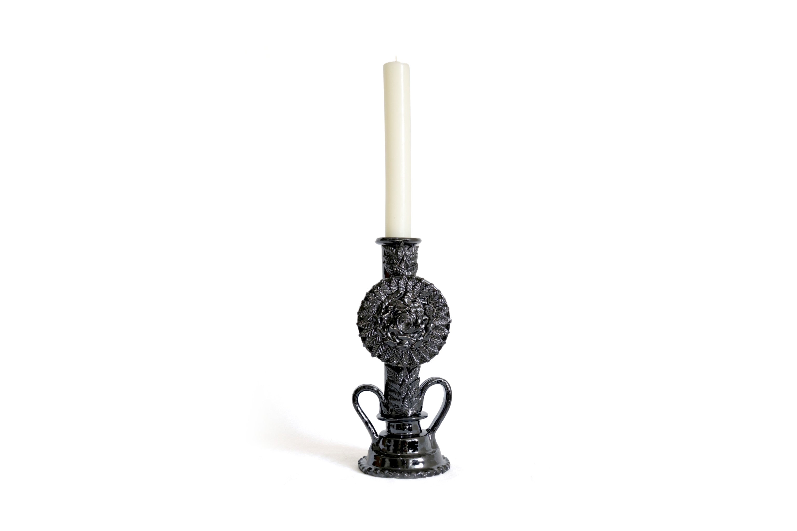Candleholder black of 1 candle - Glazed Clay - 15 in. David Hdz SFL