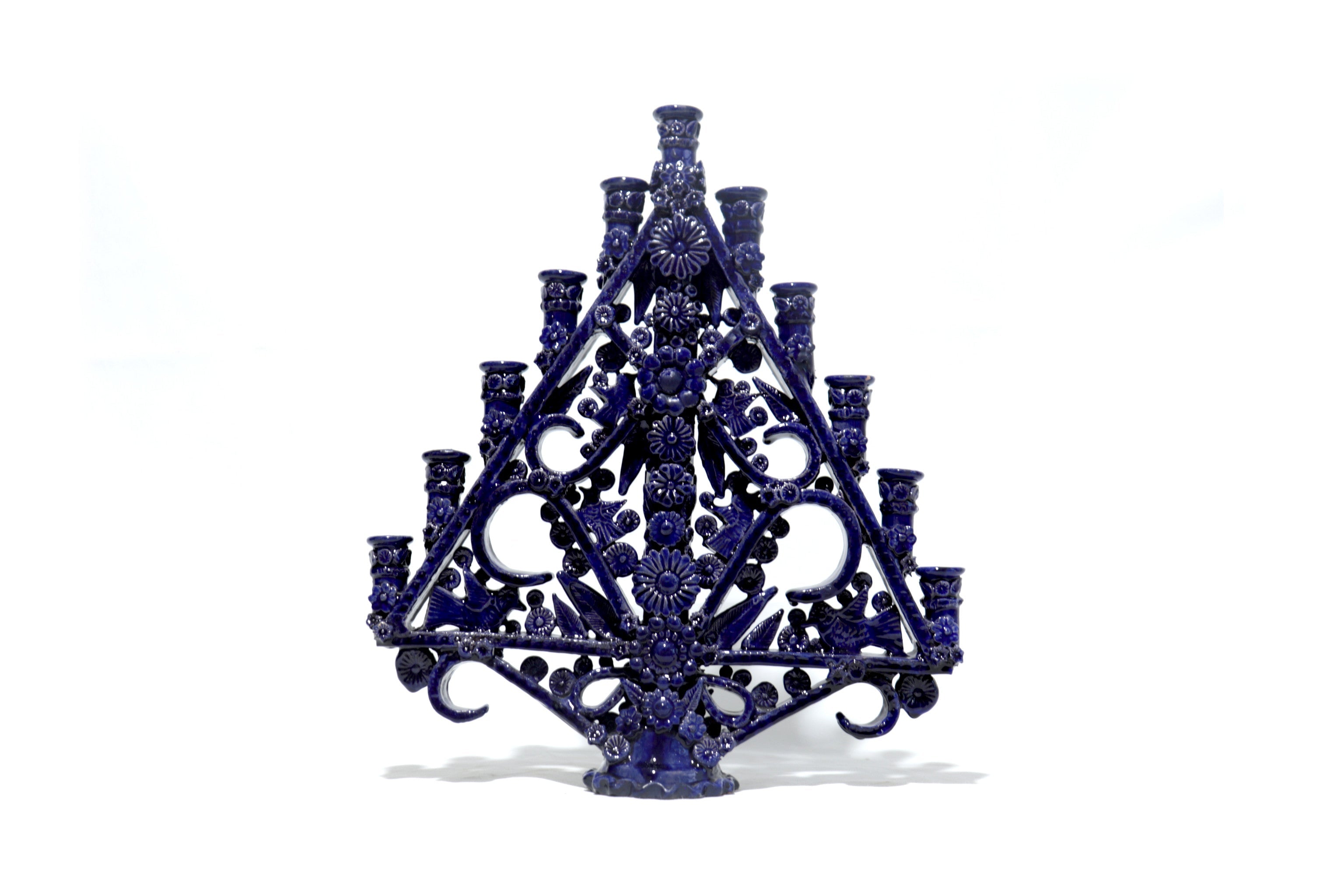 Candleholder Triangular Blue 11-Candle - Glazed Clay - 20 in. Tereri