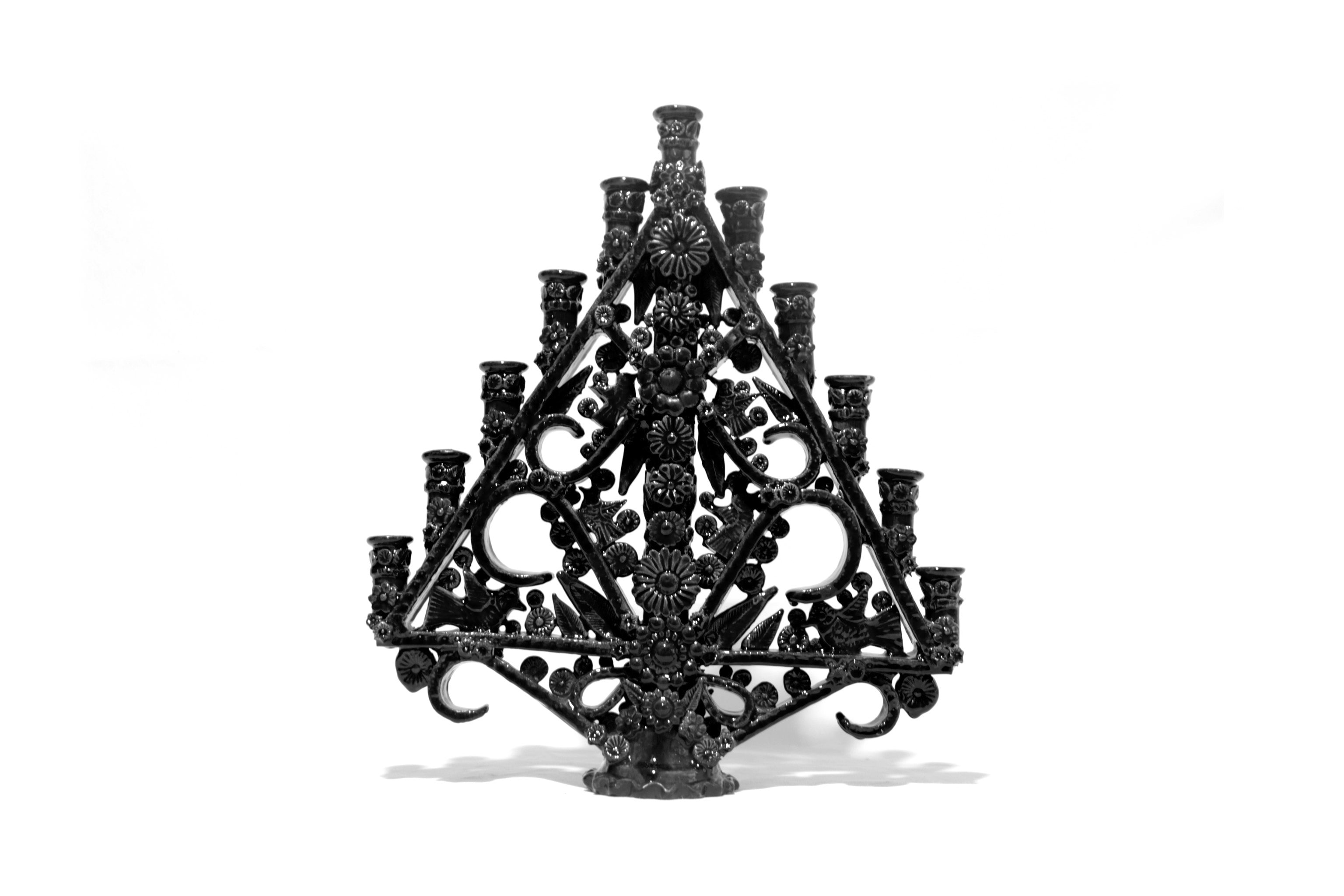 Candleholder Triangular black of 11-Candle - Glazed Clay - 20 in. Tereri