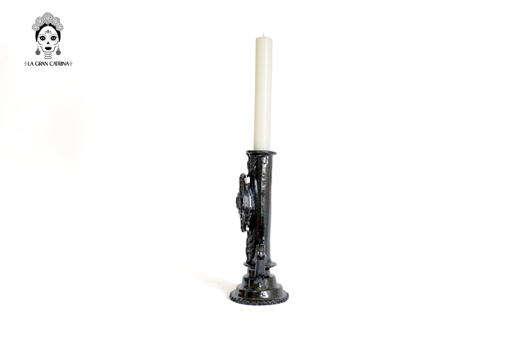 Candleholder black of 1 candle - Glazed Clay - 15 in. David Hdz SFL
